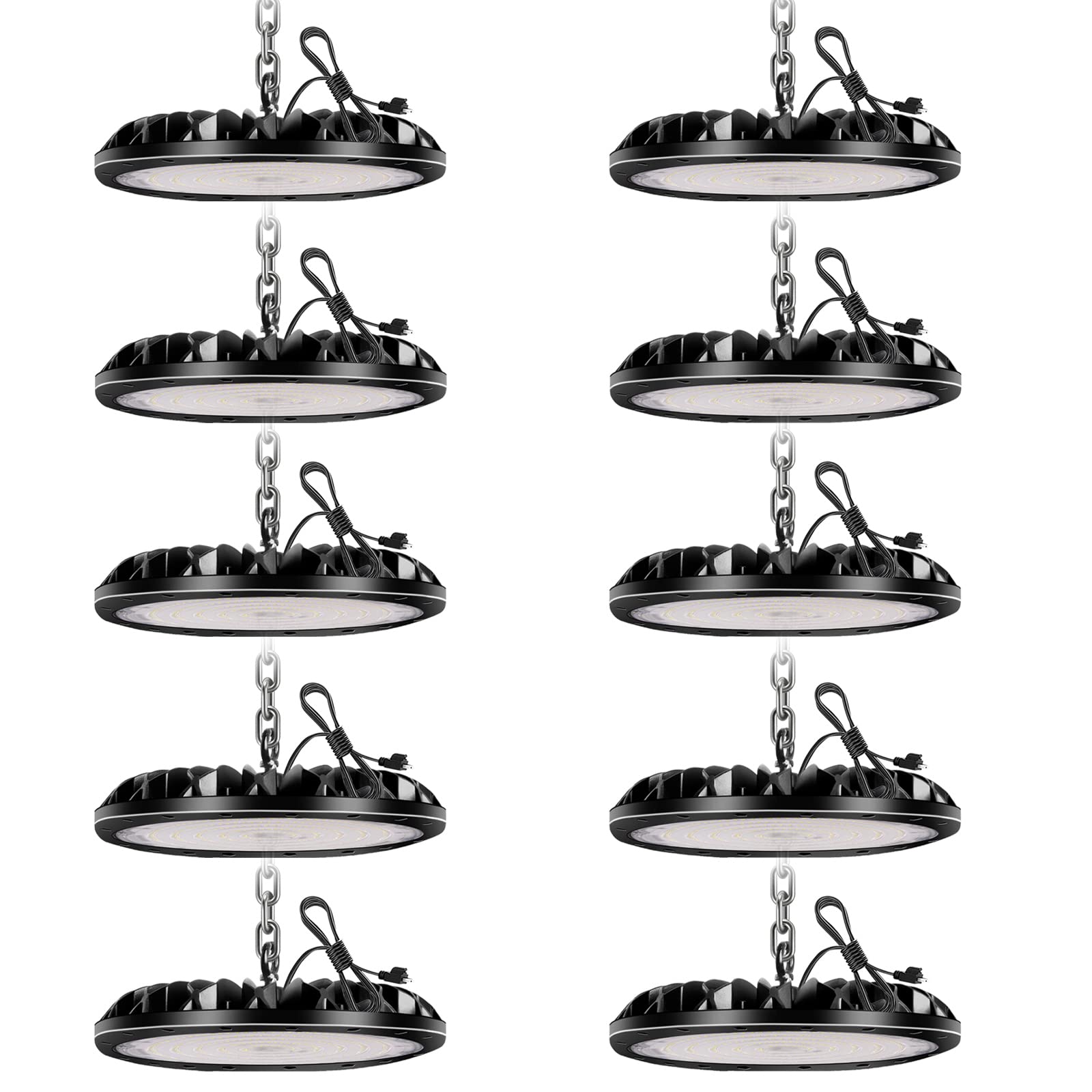 10 Pack LED High Bay Light 300W 30000LM, Dimmable UFO LED Shop Light with 4ft Plug Cable, 3000K/4500K/6500K Commercial Bay Lighting, IP65 Waterproof for Warehouse Workshop