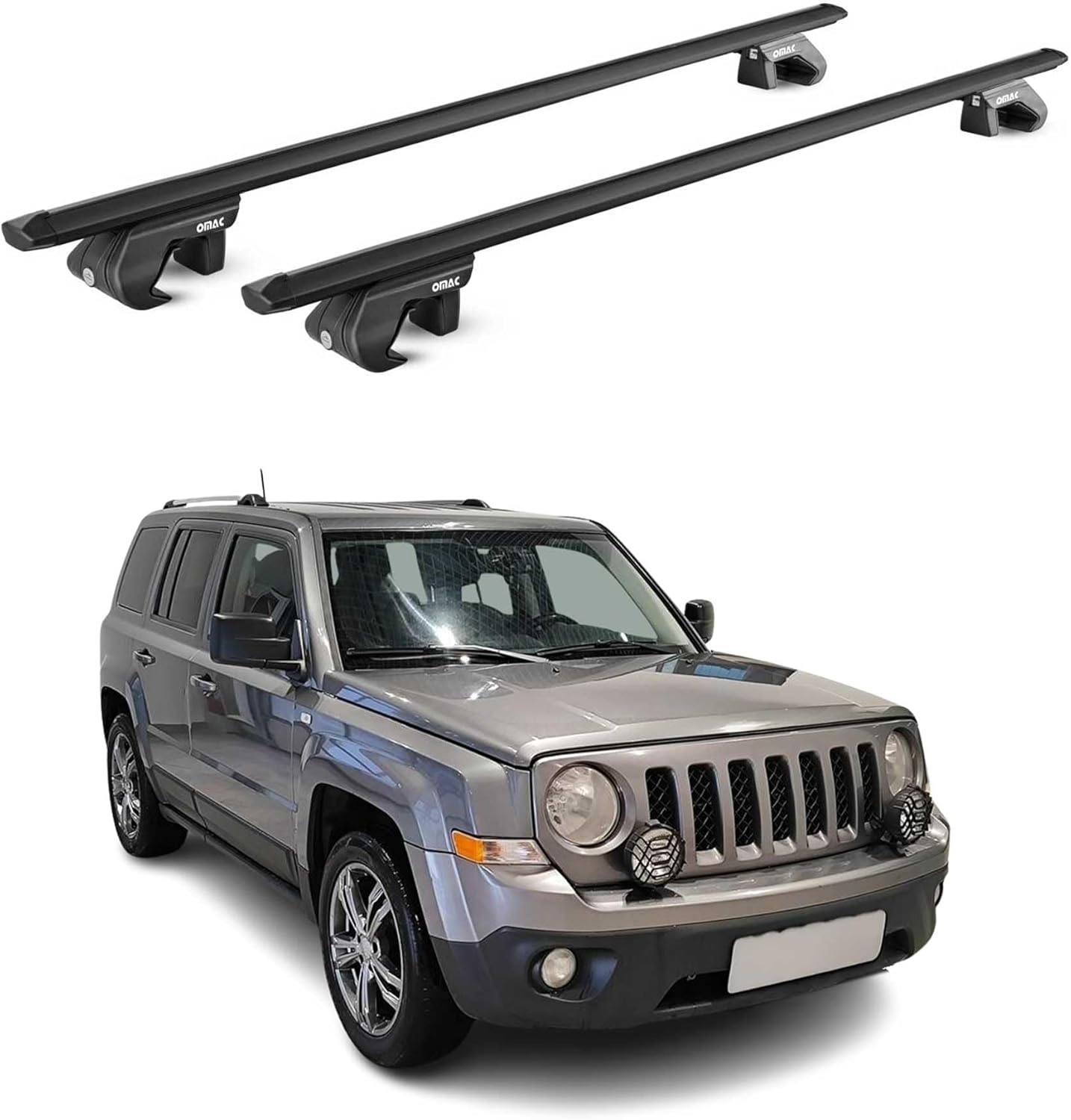 OMAC Roof Rack Cross Bars for Jeep Patriot 2007-2010 Lockable 198Lbs Aluminium Black 2Pcs fits Cargo Carriers Canoe Kayak Bike Snowboard