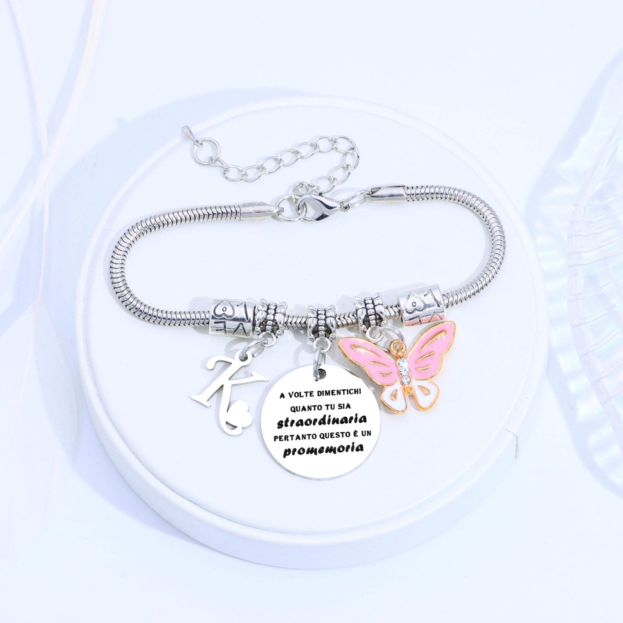SAMORION A Volte Dimenticati quanto tu sia straordinaria pertanto questo è un promemoria-Moda Rosa Farfalla Ciondolo Lettere Iniziali Braccialetti Regalo Ispiratore Per le Donne Ragazze Nipote