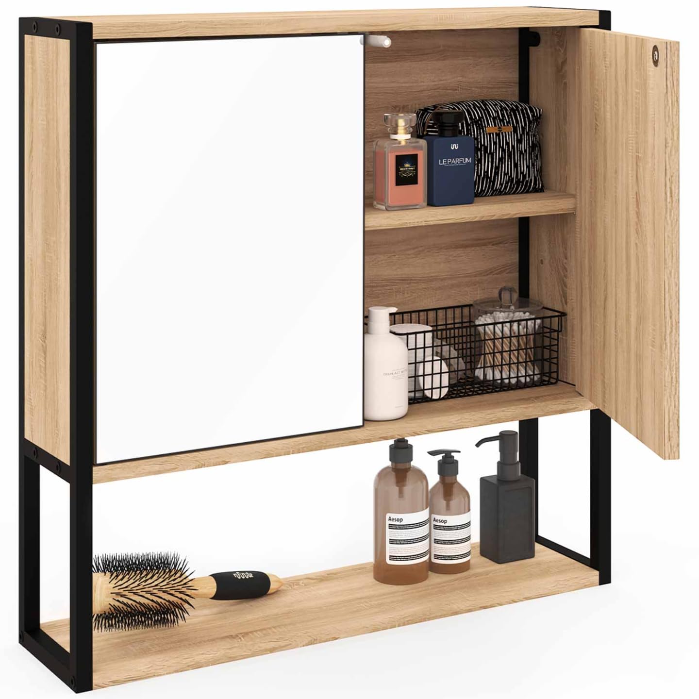 IDMarket - Meuble de Rangement Suspendu avec Miroir pour Salle de Bain Detroit Design Industriel