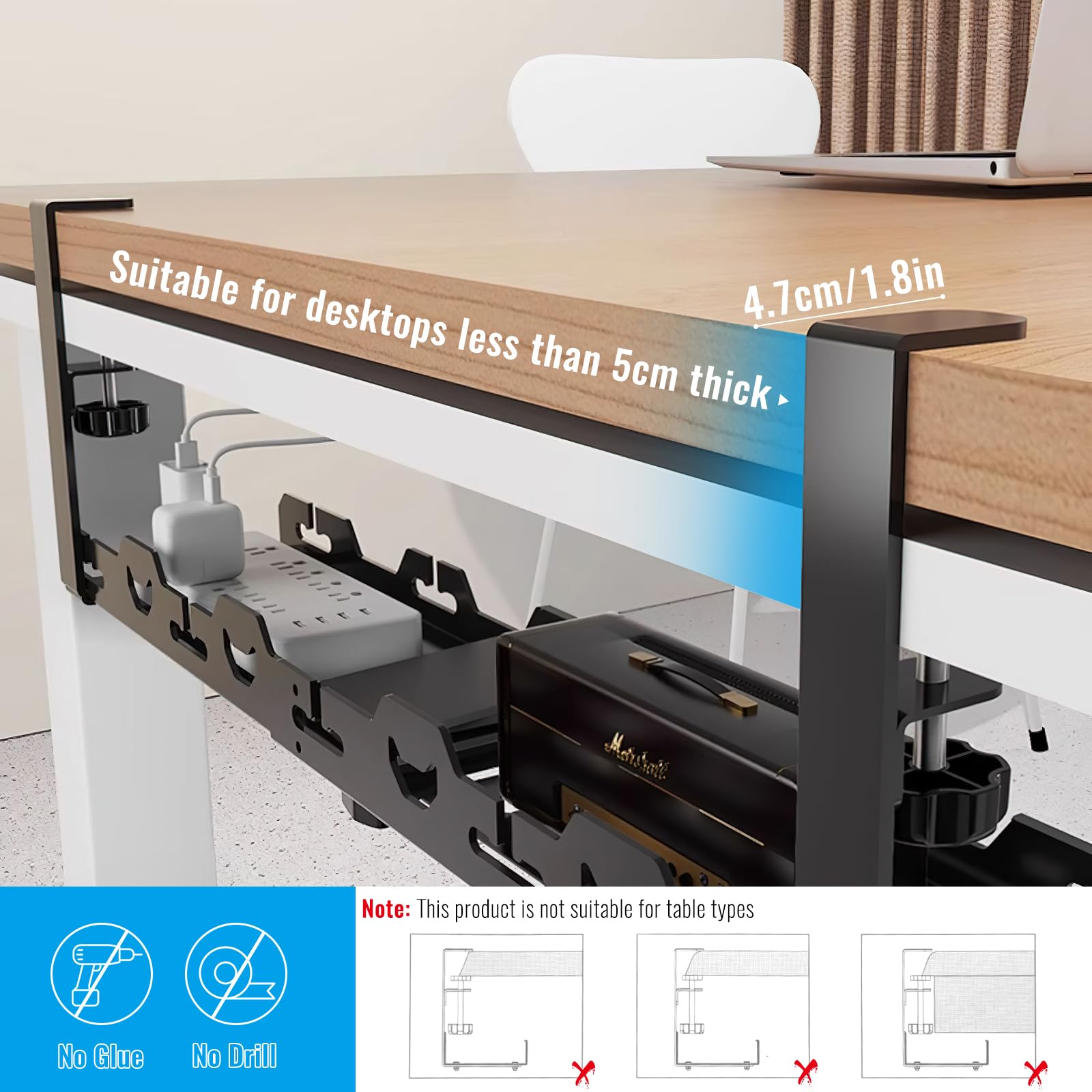 Under Desk Cable Management Tray Wire Management No Drill 17.5inch-28.3 inch Retractable Desk Cable Tidy for Office and Home Keep Cable Tidy Black - Image 3