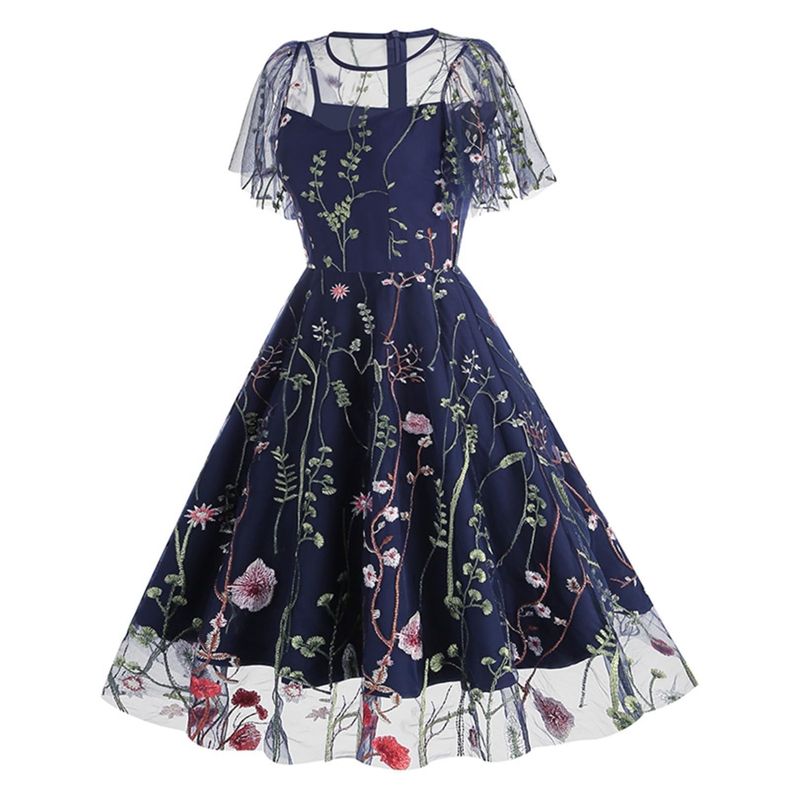 Generisch Vestidos Mujer Verano Lino Elegante Vestidos Mujer Color Sólido Vestido de Verano Ruched Manga 3/4 Vestido Camisero Vestido de Volantes Vestidos de Mujer Adecuado Para El Hogar Y El Tiempo