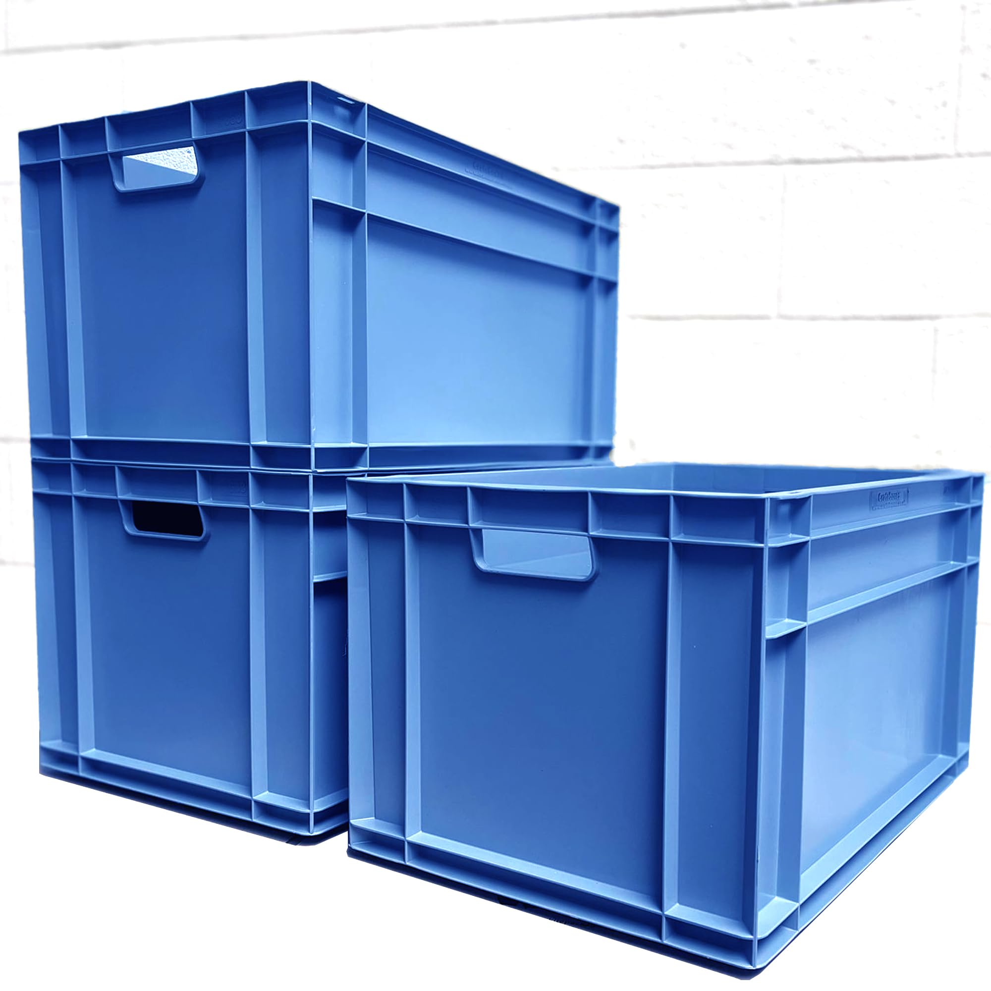 Autorce Blue 3X 66L Heavy Duty Plastic Storage Boxes – Large Industrial Euro Containers 600X400x320mm – Stackable Crates For Warehouse, Garage, Tools, Home & Commercial Use (Blue)