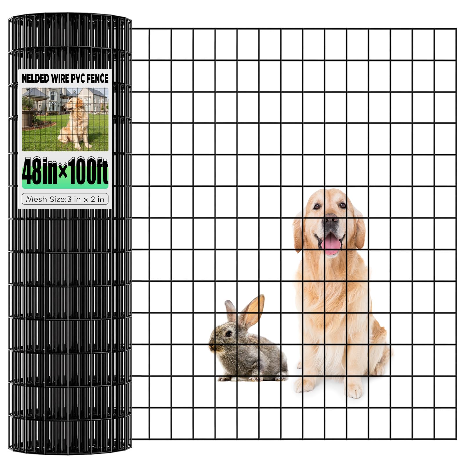Jotesnew Garden Fence Black PVC Coated 48 inch x 100 Foot