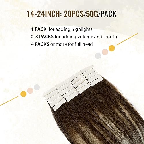 Miniatura 4 de Smavida Extensiones de cabello humano con cinta degradada balayage mezcla de castaño nogal a marrón ceniza extensiones de cabello rubio caramelo