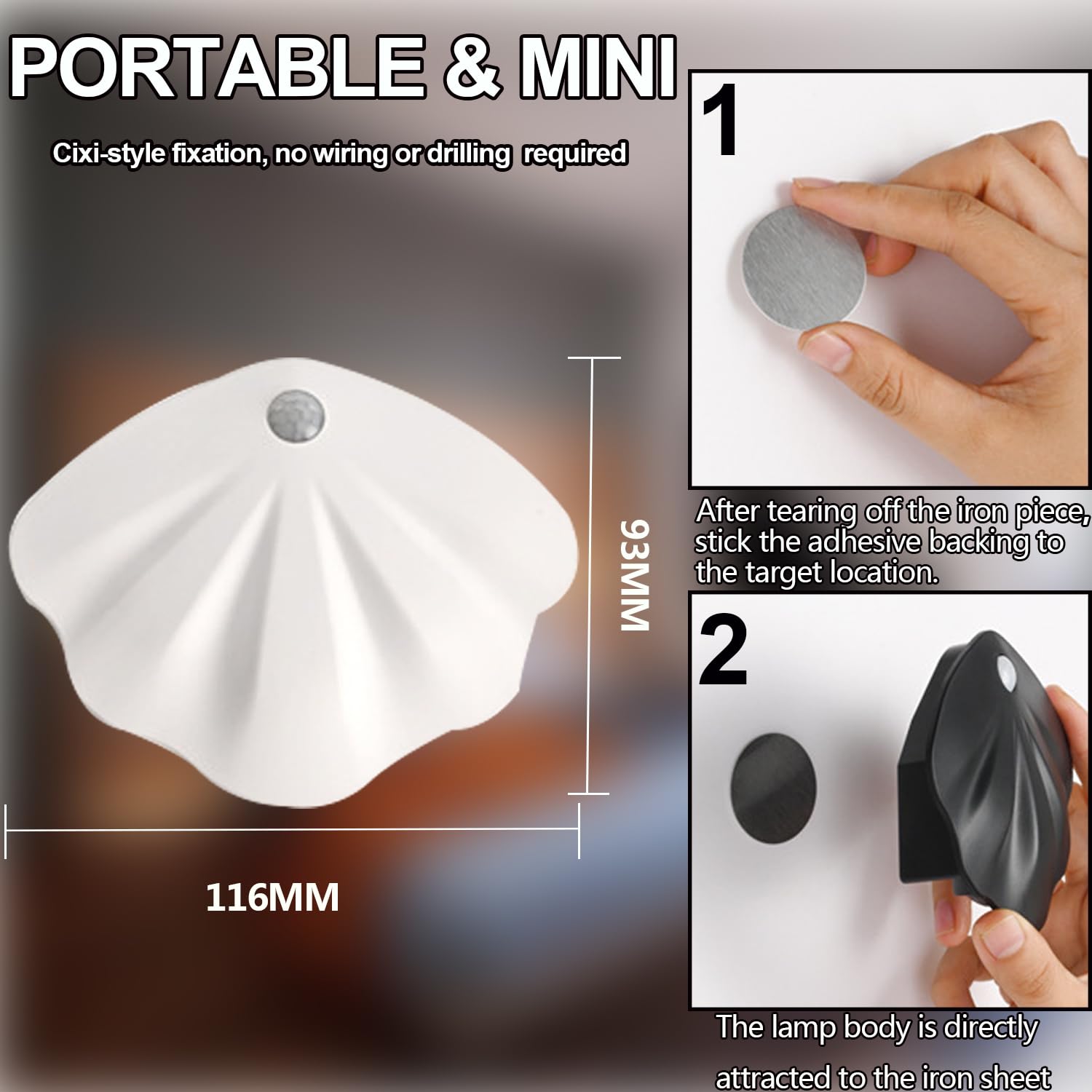 Sensor Night Light Luce notturna a conchiglia Luce notturna ricaricabile da parete USB Luce notturna dimmerabile con sensore di movimento per scale, camera da letto (white, 4)