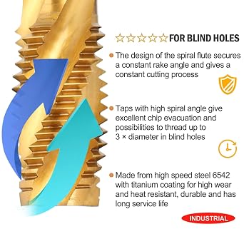 1pc HSS Screw Machine Tap Titanium Coated Spiral Flute Metric Thread Tap,1pc M10x1.5