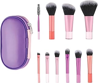 Feel Good Club Brush Brigade 10 Pc Mini Makeup Brush Set with Soft Synthetic Bristles and Compact Travel Case for Face Eye...