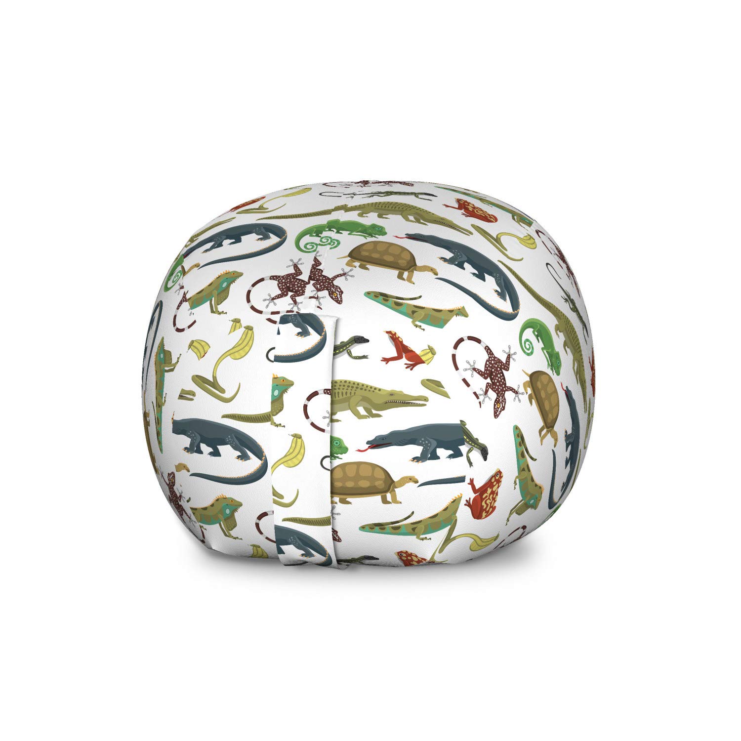 Lunarable Animal Print Storage Toy Bag Chair, Cartoon Pattern of Reptiles and Amphibians Snake Frog Lizard Gator Tortoise, Stuffed Animal Organizer