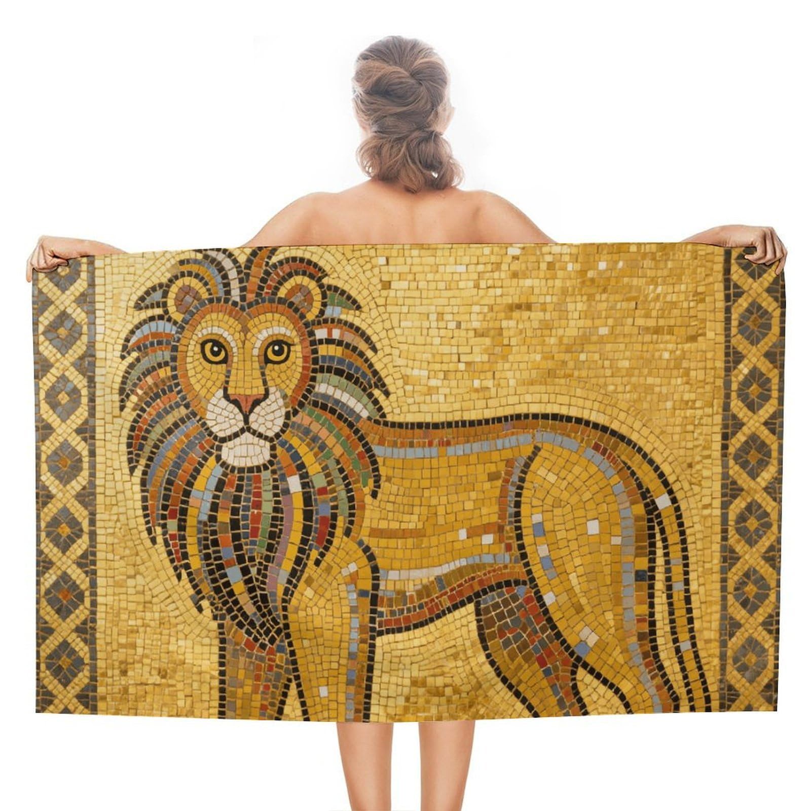 asbwuo Mosaic Lion Beach Towels Extra Large Quick Dry Absorbent