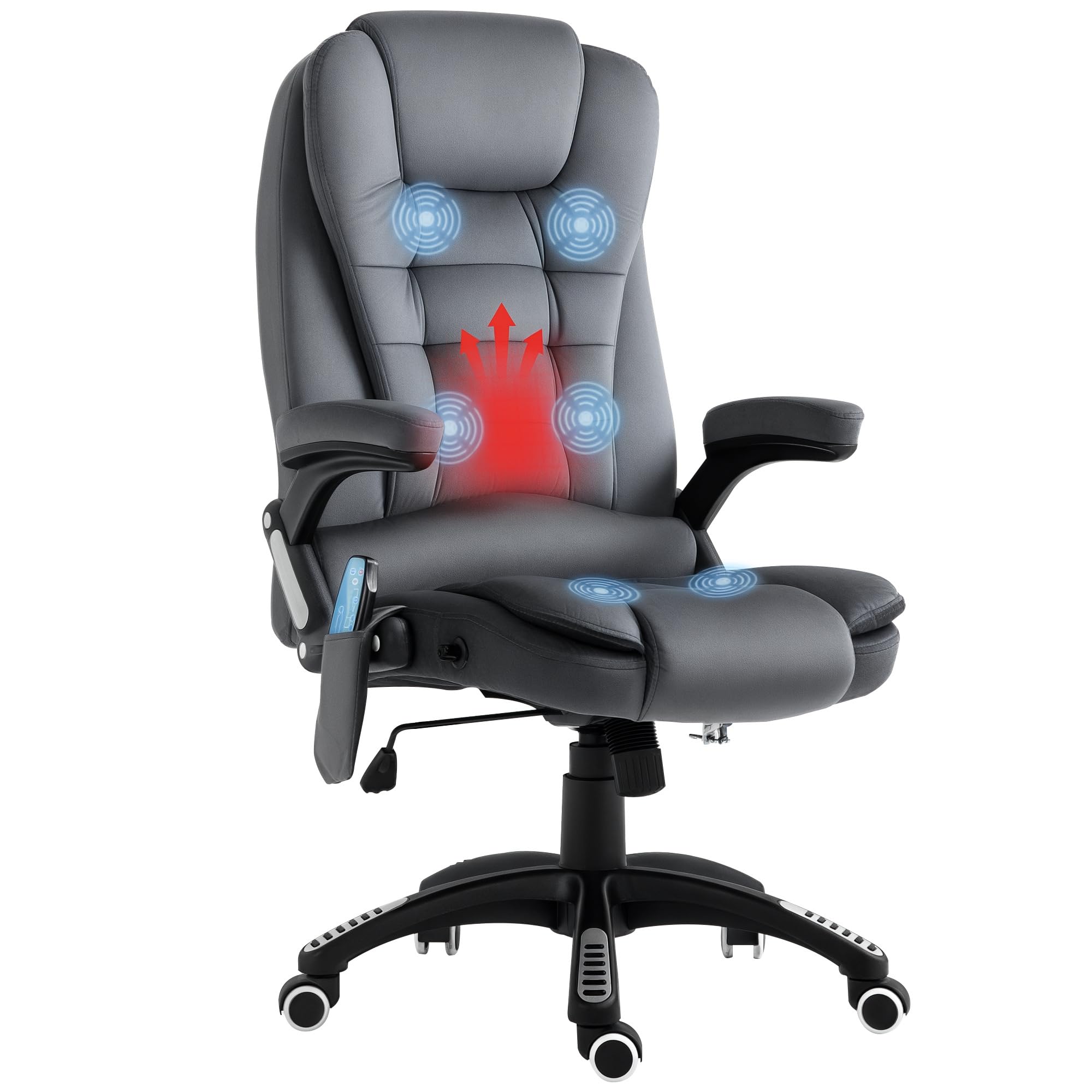 Vinsetto Office Chair, Desk Chair with 6-Point Massage and Back Heated, Velvet-Feel Fabric Computer Chair with Arms, Lumbar Support, Gray