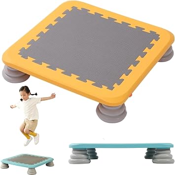 Rebounder Bouncing Board, Square Bounce Trampolin, Bounce Board Jumping Toys, Mini Trampoline for 3-12 Kids with Non-Slip Base, Indoor and Outdoor Play Equipment
