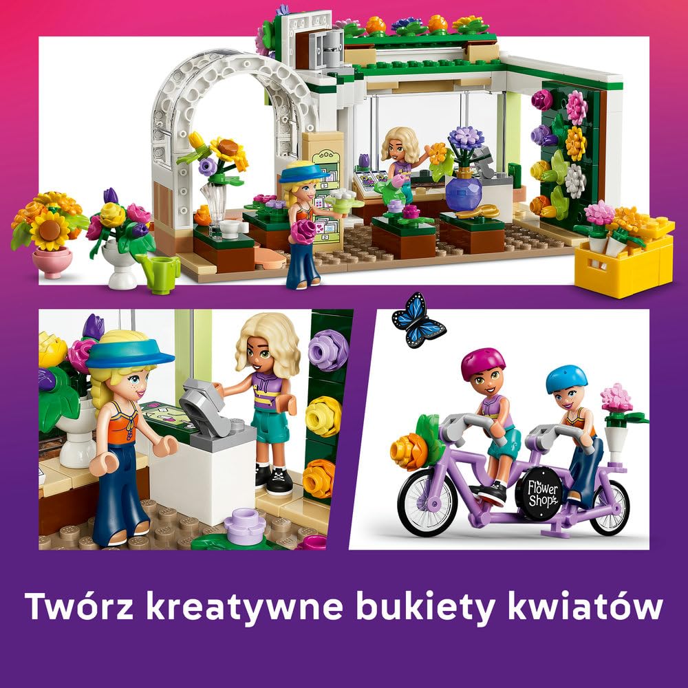 LEGO Friends Kreatywna kwiaciarnia 42693 | Kwiaciarnia, zabawa w sklep, prezent dla dziewczynki i chłopca 7+, 377 elementów