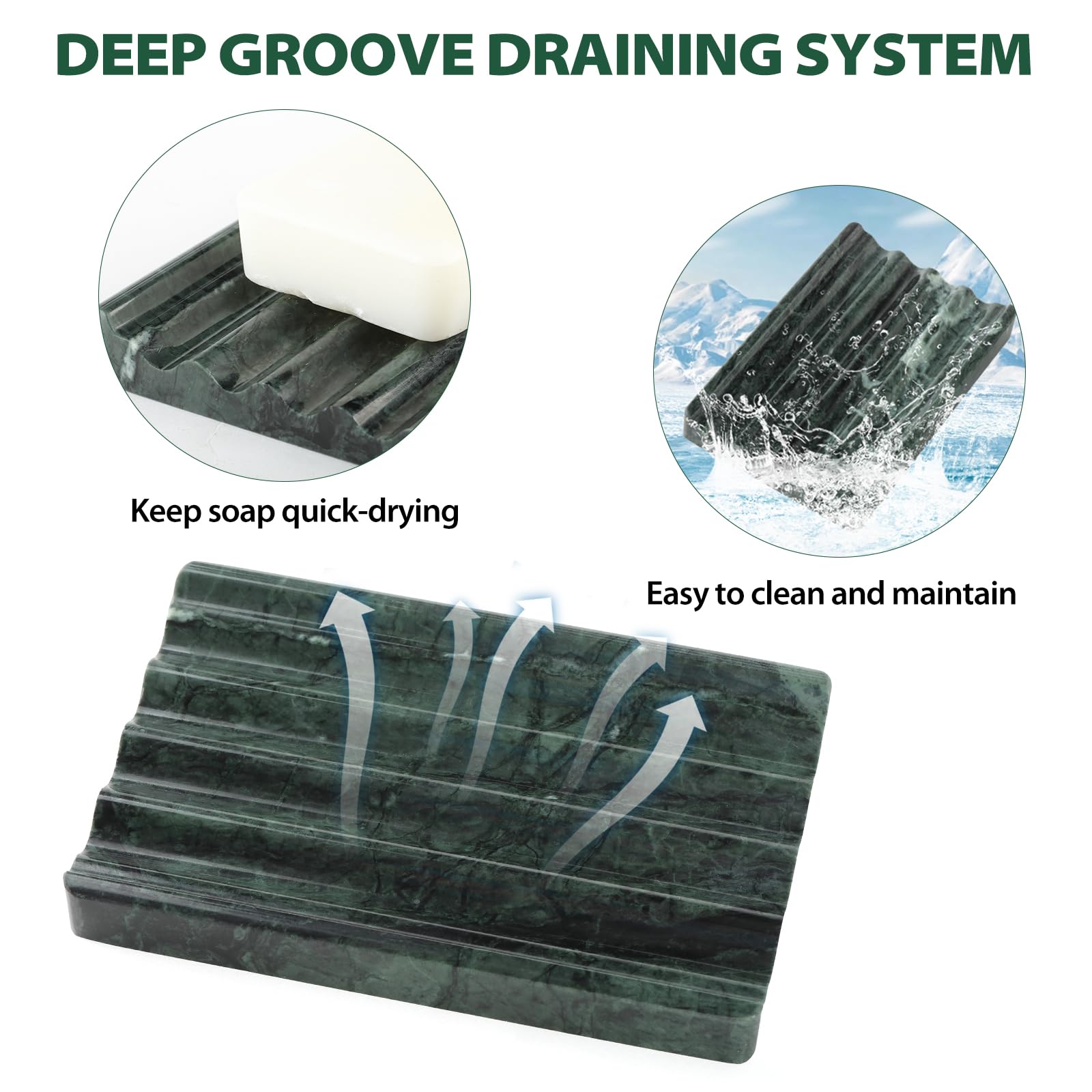 Koville Jabonera de mármol natural indio de lujo, 2 piezas de soporte de barra de jabón de piedra para ducha, lavabo de baño, soporte de jabón antideslizante para ducha, ahorro de jabón fácil de