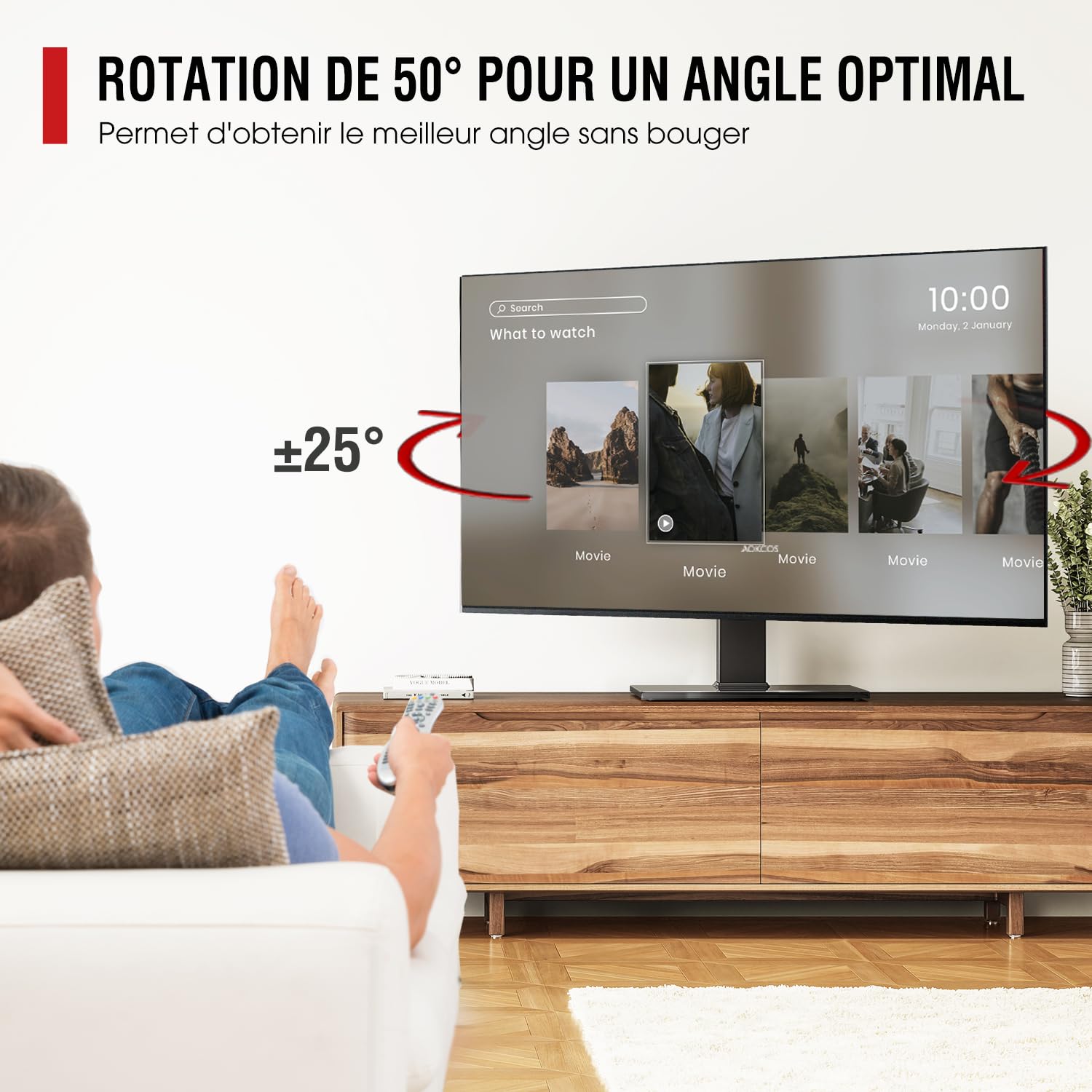 AOKCOS Support TV sur Pied pour TV de 32-75 Pouces - Pied TV Universel Pivotant 50° - Max Capacité 50 kg - Max VESA 600x400 mm
