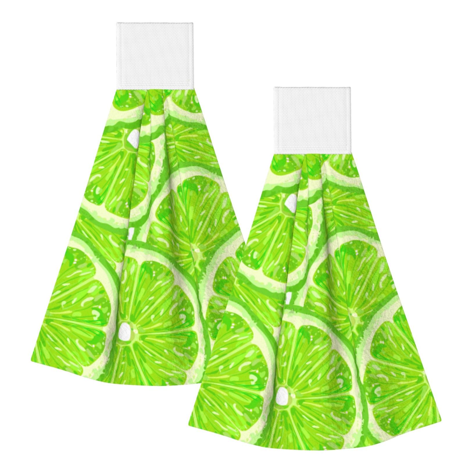 DOPKLNA Lime Green Pattern, 2 Pcs Hanging Coral Fiber Hand Towels for Bathroom, Absorbent Kitchen Towels