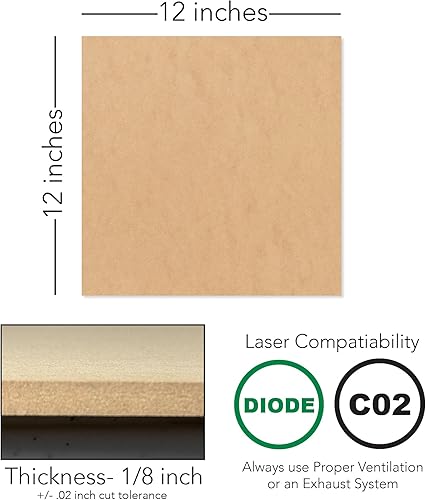 Miniatura 6 de 50 tableros de 12 x 19 pulgadas, tablero de fibra de densidad media de 0.118 in y 18 de pulgada, listo para Glowforge, sin terminar, para grabado