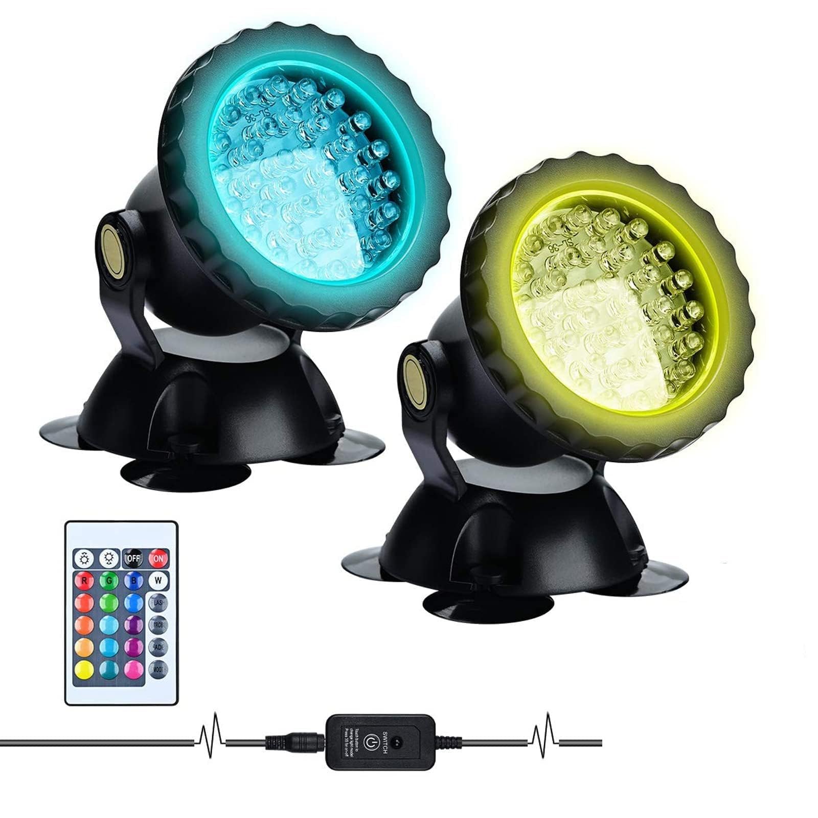 YUANCHUTOP Underwater SpotLights,Remote Control Change Color Submersible Lights, Waterproof for Garden Pond Aquarium Courtyard Pool Fountain(2 * 3W(DC12V))
