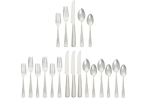 Amazon Basics 20-Piece Stainless Steel Flatware Set with Square Edge
