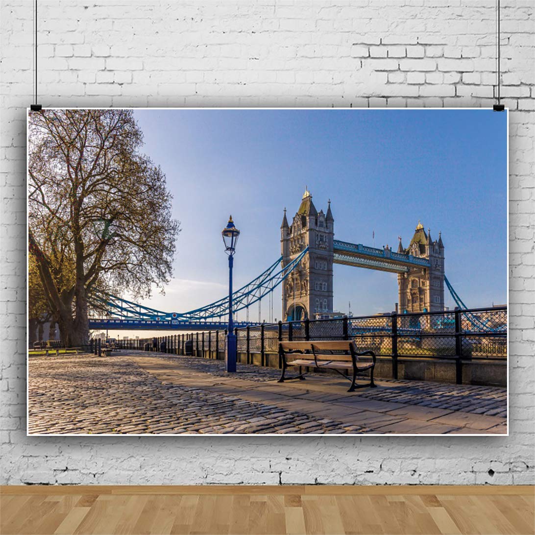 SDOTPMT 10x7ft London Tower Bridge Polyester Backdrop European Modern Architecture The Thames Cityscape Street Bench Background Outdoor Travel Vacation Europe Sightseeing Studio Props - Image 3