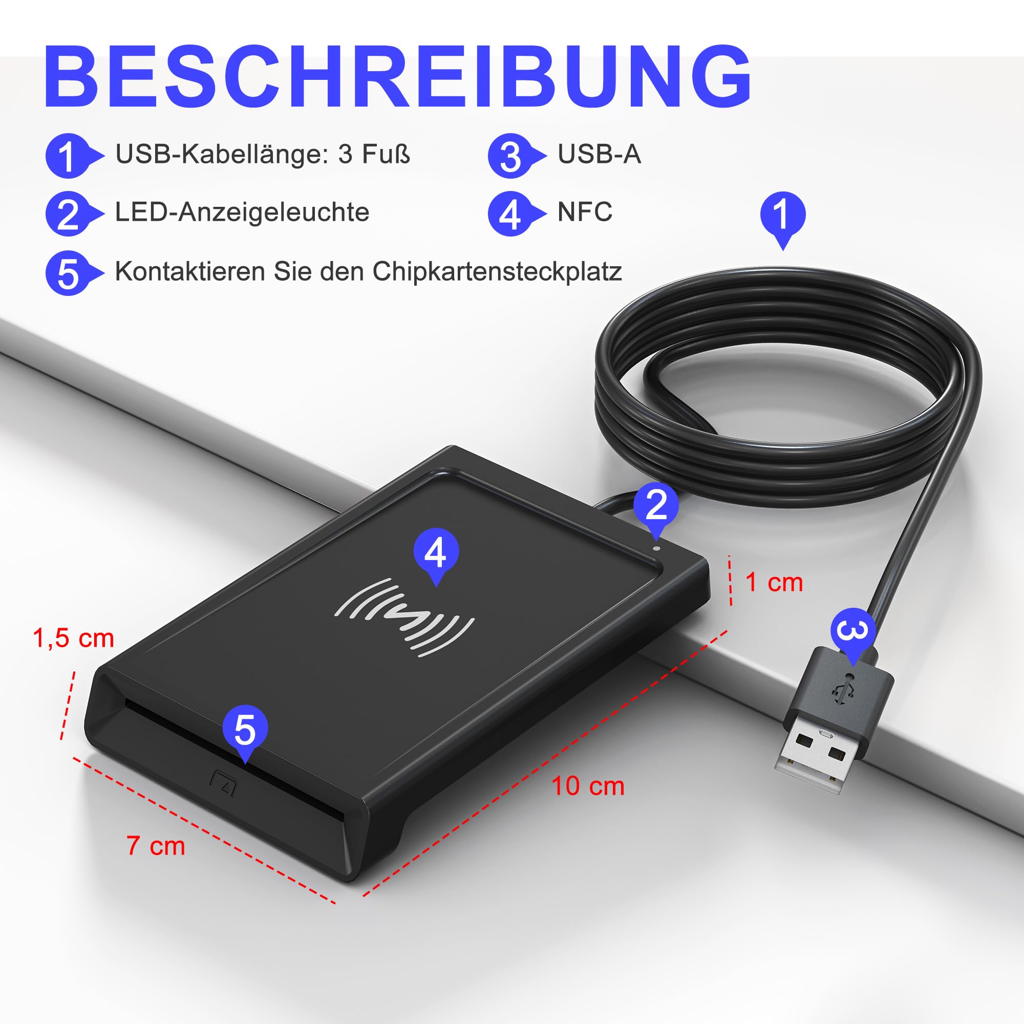 Kartenlesegerät Personalausweis NFC & Chipkartenleser 2in1, NFC Lesegerät & Chipkartenleser für den Neuen Personalausweis Bankkarten, Smartcard Reader NFC kompatibel mit Windows, Linux, Android, Mac