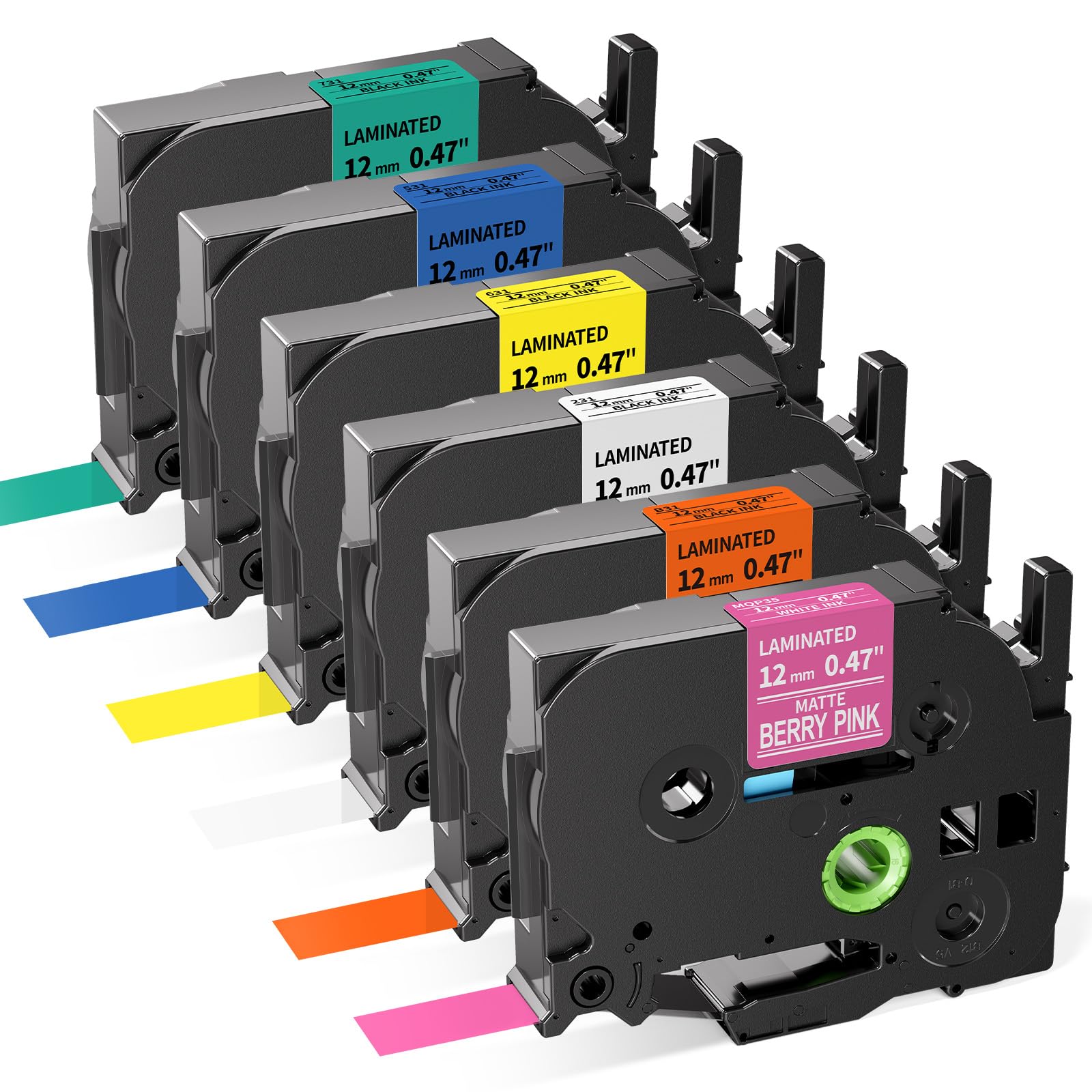 COLORWING Replacement for Brother P Touch Label Maker Tape 12mm 0.47 Laminated Multicolour TZe TZ Tape, Compatible with PT-D210 D220 H110 D400 D600, White/Blue/Yellow/Green/Orange/Pink, 6-Pack