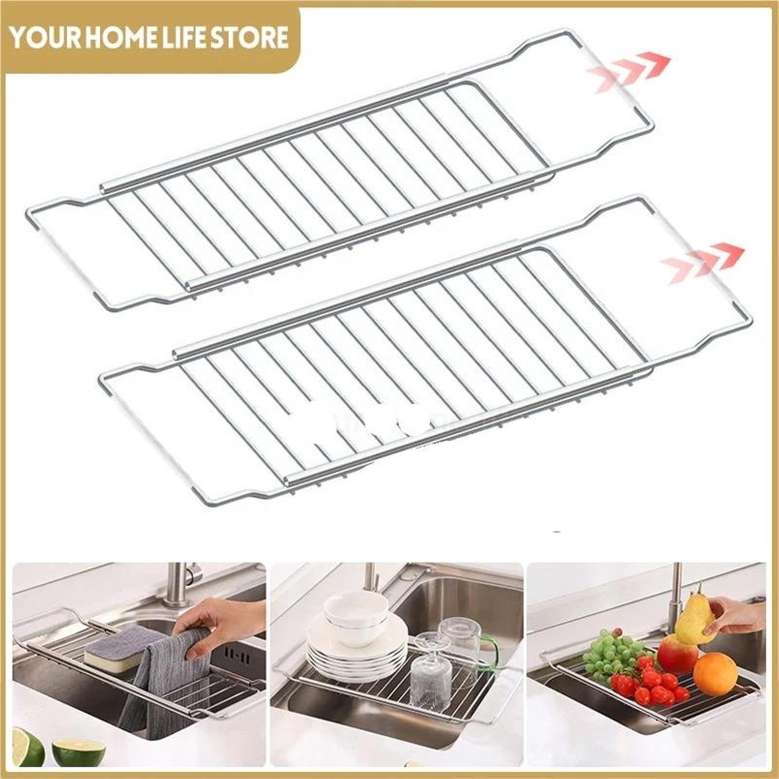 Estensibile Scolapiatti per lavello Scolapiatti espandibile sopra il lavandino, piatto, la spugna, sapone e lo straccio(12 * 2 * 41-60cm)