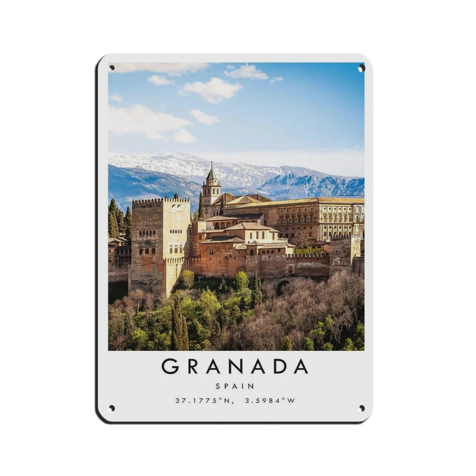 Granada Travel, Granada Poster Tin Sign Vintage Metal Pub Club Cafe Bar Home Wall Art Decoration Poster Retro 12x16inch(30x40cm)