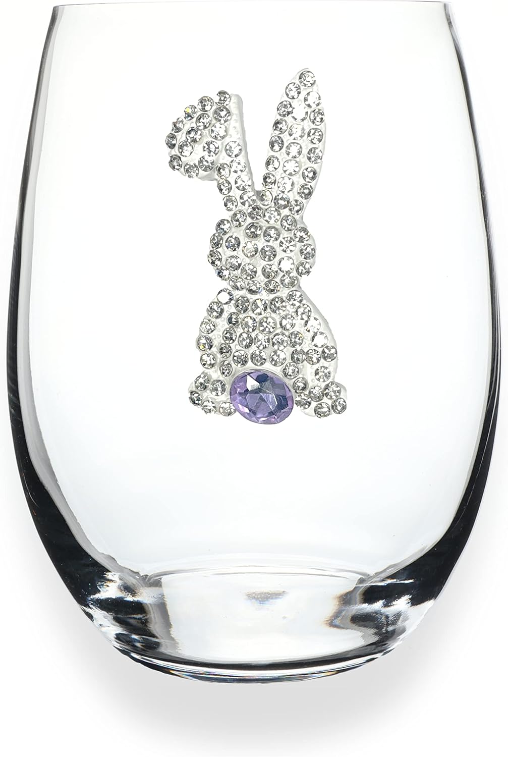 THE QUEENS' JEWELS Happy Easter Jeweled Stemless Wine Glass, 21 oz. - Unique Gift for Women, Birthday, Cute, Fun, Not Painted, Decorated, Bling, Bedazzled, Rhinestone
