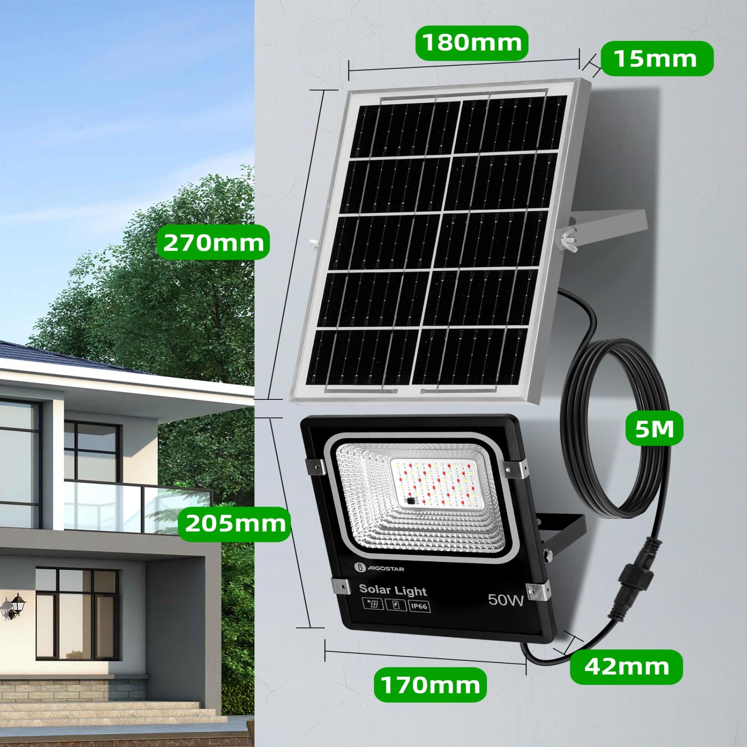 Aigostar - 50W Faro LED Esterno RGB con Telecomando, 4000mAh Batteria di Grande Capacità e Pannello Solare. Faretti Solari Esterno per Interni, Giardini, Cortili, Portici, Impermeabile IP66, 2 Unità