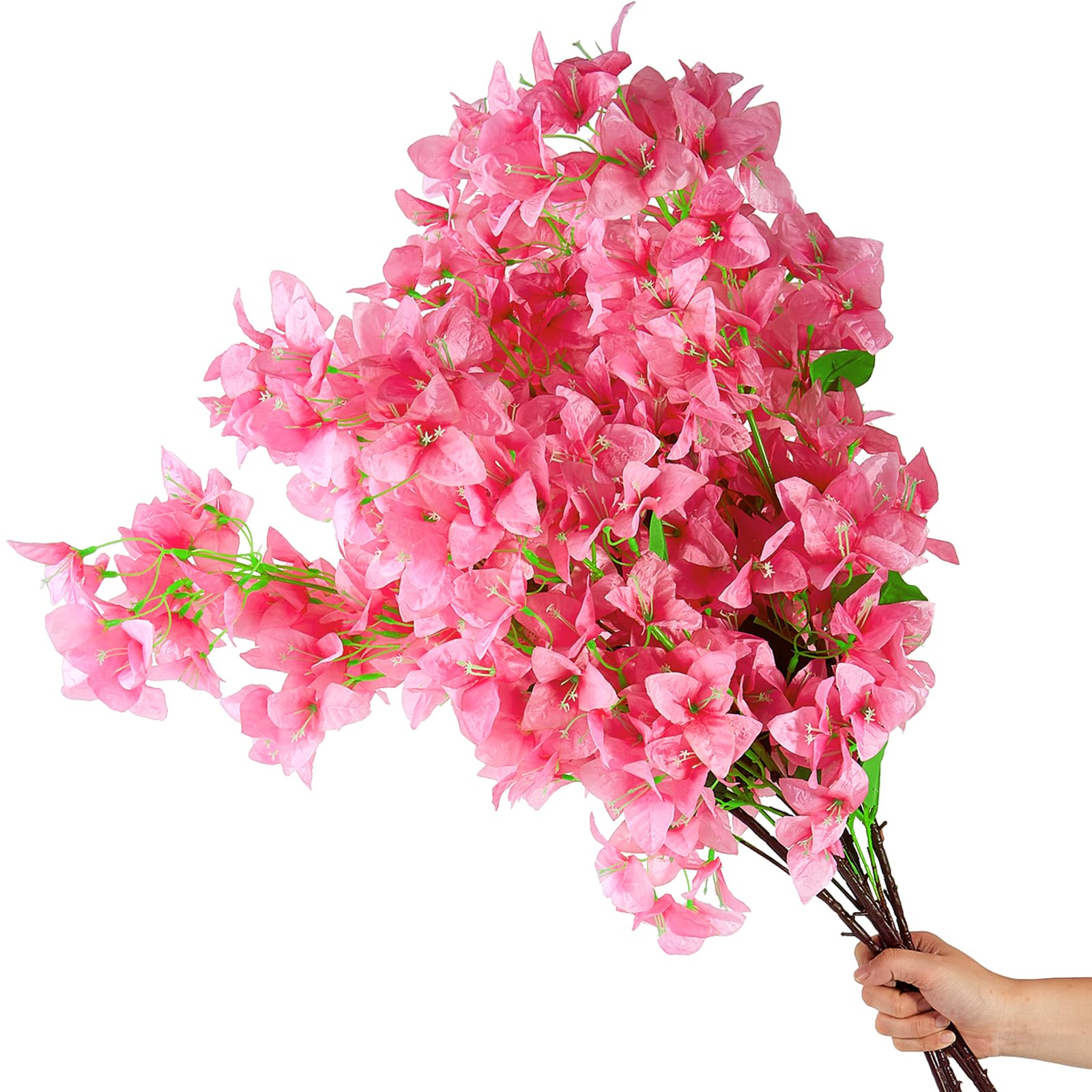 8 PCS Silk Bougainvillea Artificial Flowers，UV Resistant, 36 Branches, Long Stems Faux Flower, Realistic Fake Bougainvillea Vines, for Wedding Porch
