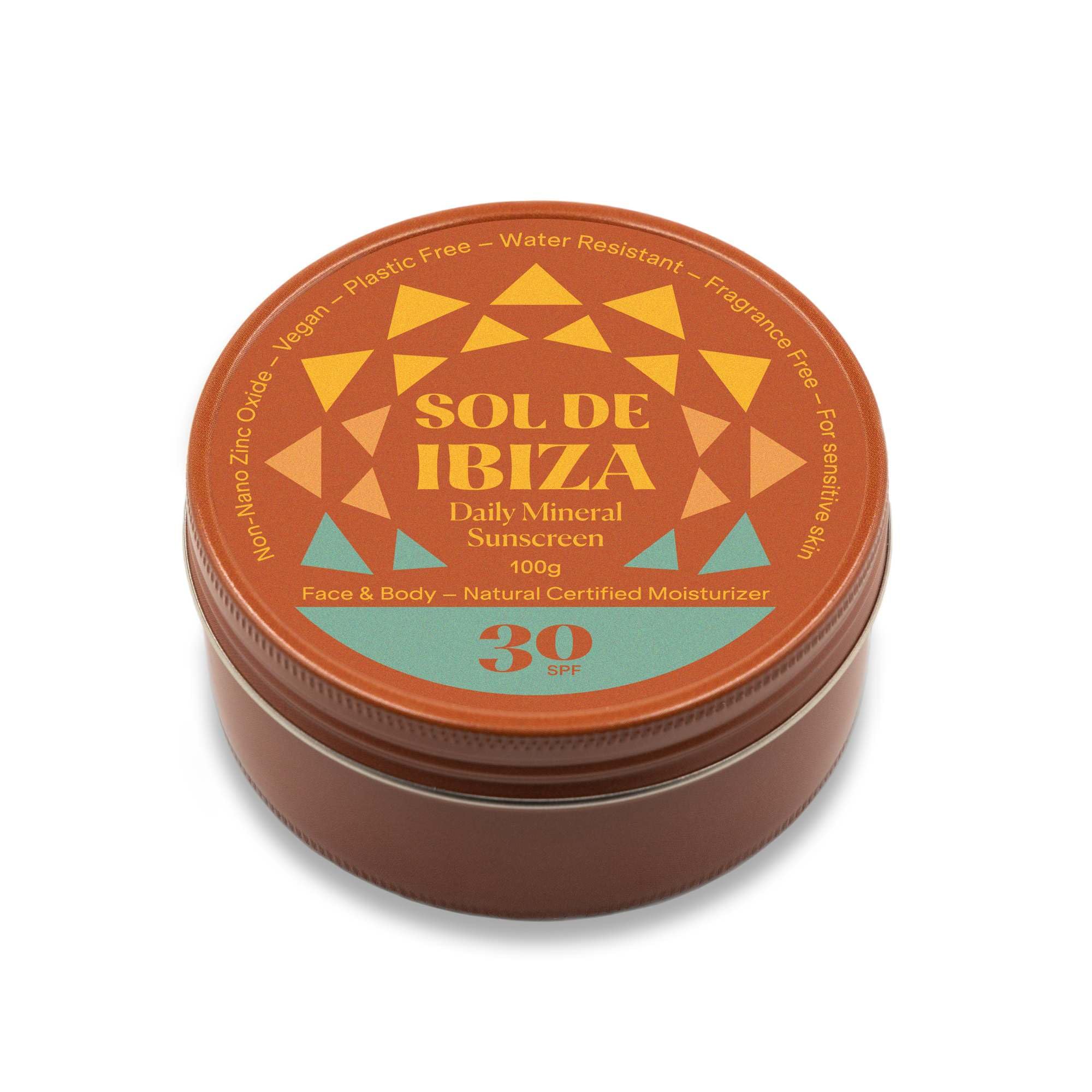 Sol De Ibiza - Protector Solar Natural Mineral SPF30 - Cara & Cuerpo - Óxido de Zinc Non Nano - Vegano - Plastic Free - Resistente al agua - Nutritiva y calmante - NUEVA TEXTURA CREMOSA