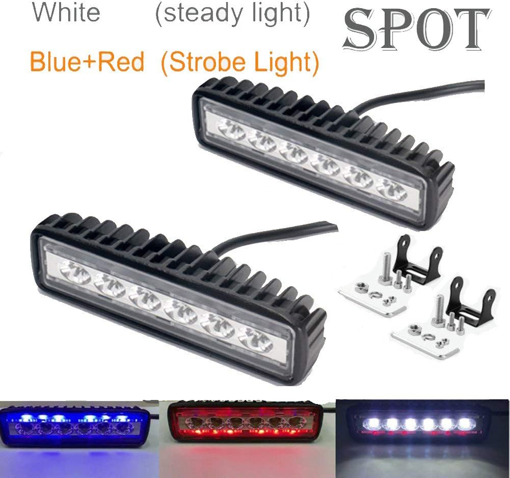 Xinled 2pcs 6inch 18W Red Blue Flash Work Light Bar 6000K Spot Lamp Marine LED Lighting for Jeeps Off-Road SUV Boats car Accessaries-, high-Strength LED Lamps,Strong Resistance (2pcs Flash Red Blue)
