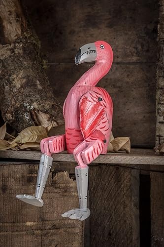 Miniatura 4 de OMA Estatua de madera de flamenco rosa, estatua pintada a mano, con patas colgantes, tamaño grande