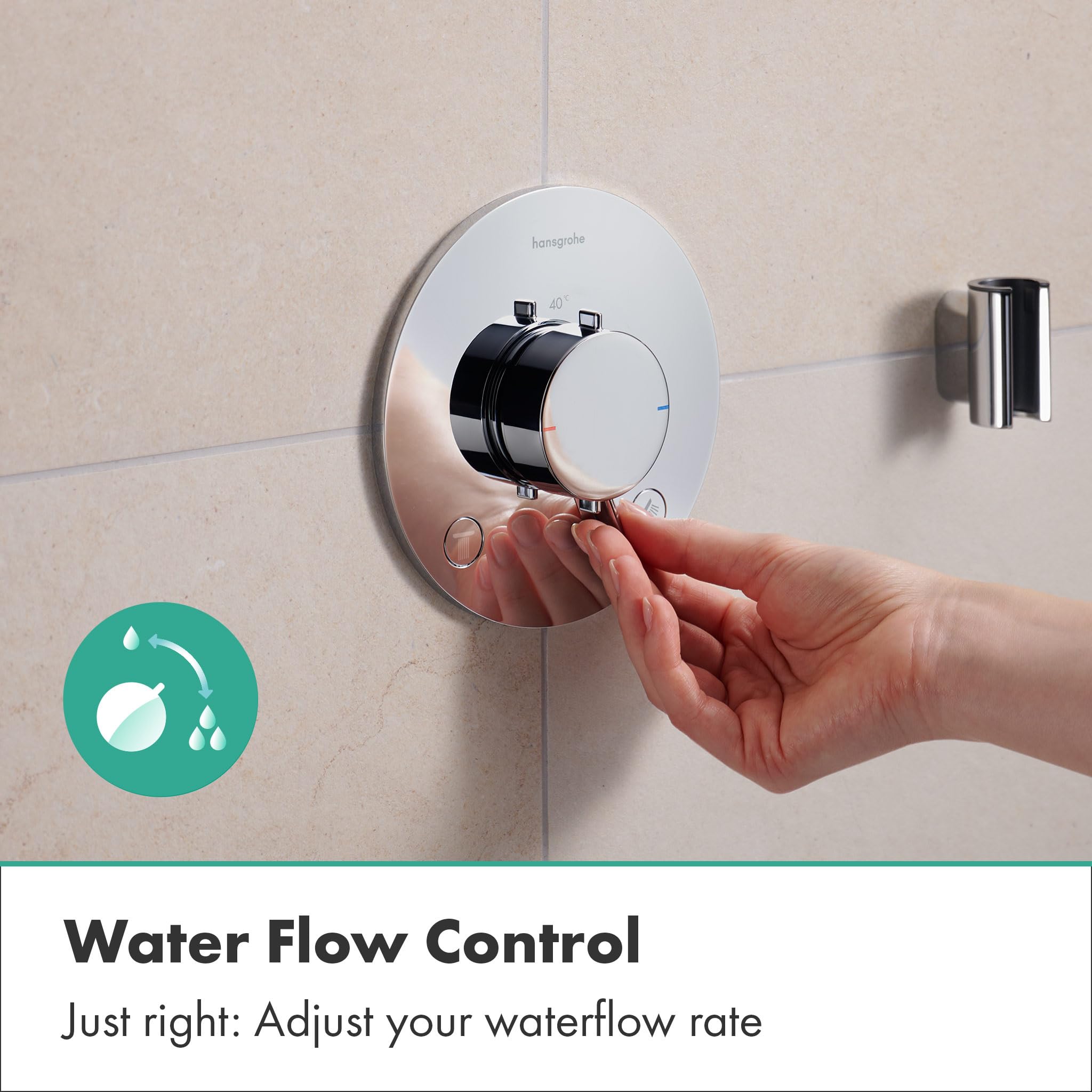 hansgrohe Ecostat Comfort S - Miscelatore termostatico incasso, Rubinetto termostatico con blocco di sicurezza (SafetyStop) a 40° C, Termostato rotondo, 2 utenze, cromo, 33715000