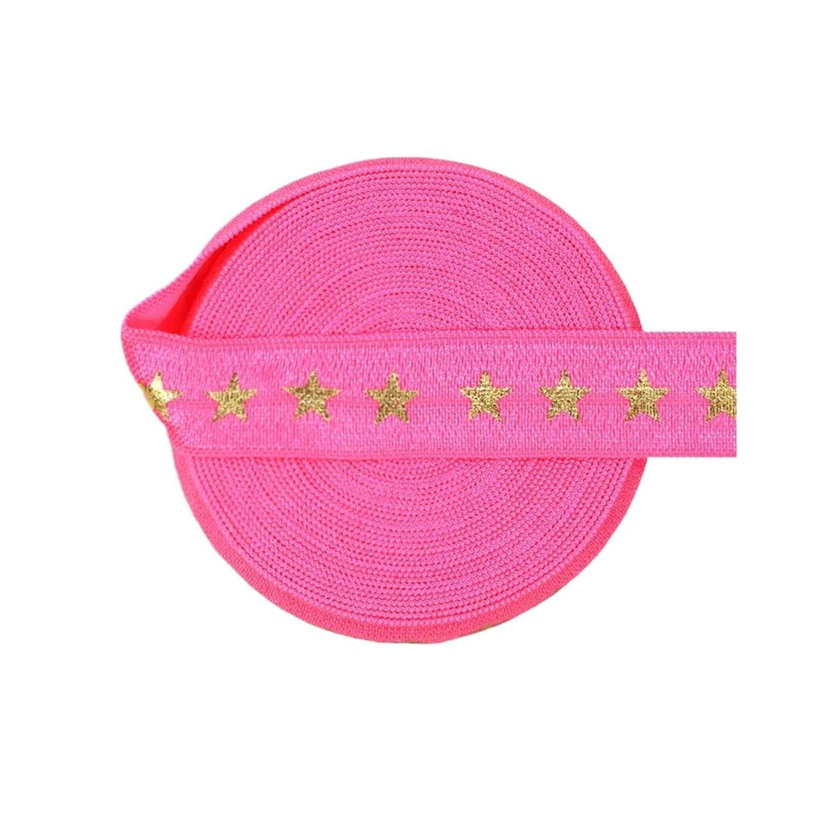 Cinta EláStica Costura Elástico plegable con estampado metalizado de estrellas doradas 15 mm | Banda de spandex Cinta Cinta for el cabello Diadema Adorno de costura(Star B-Passion Fruit,100 Yards)