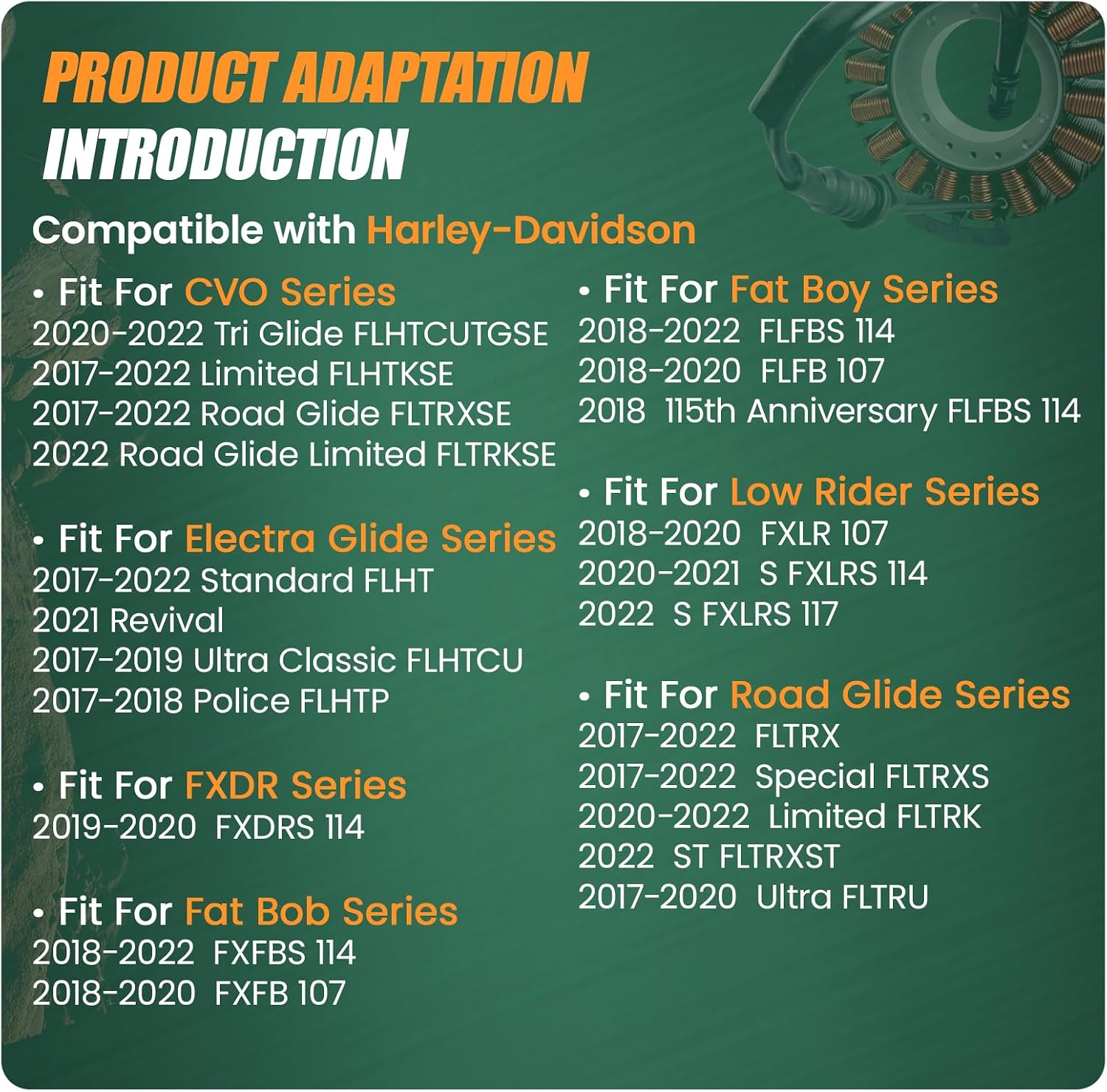 Stator Compatible with Harley Davidson Road King 17-22,Road Glide 17-22, Street Glide 17-22, Electra Glide 19-22, Softail 18-22,Freewheeler 17-22,Tri Glide Ultra 17-22, OEM 29900042