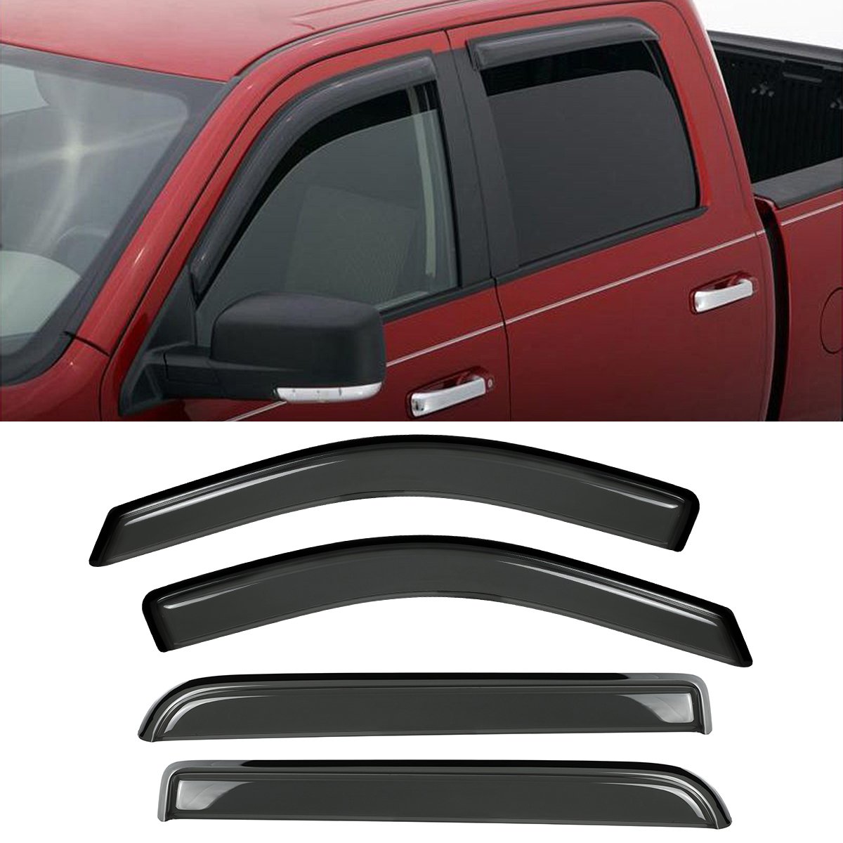 4pcs Window Visors Sun Rain Guard Out-Channel Style for Ford F-150 04-08 Crew (SuperCrew) Cab Side Window Deflectors Visor