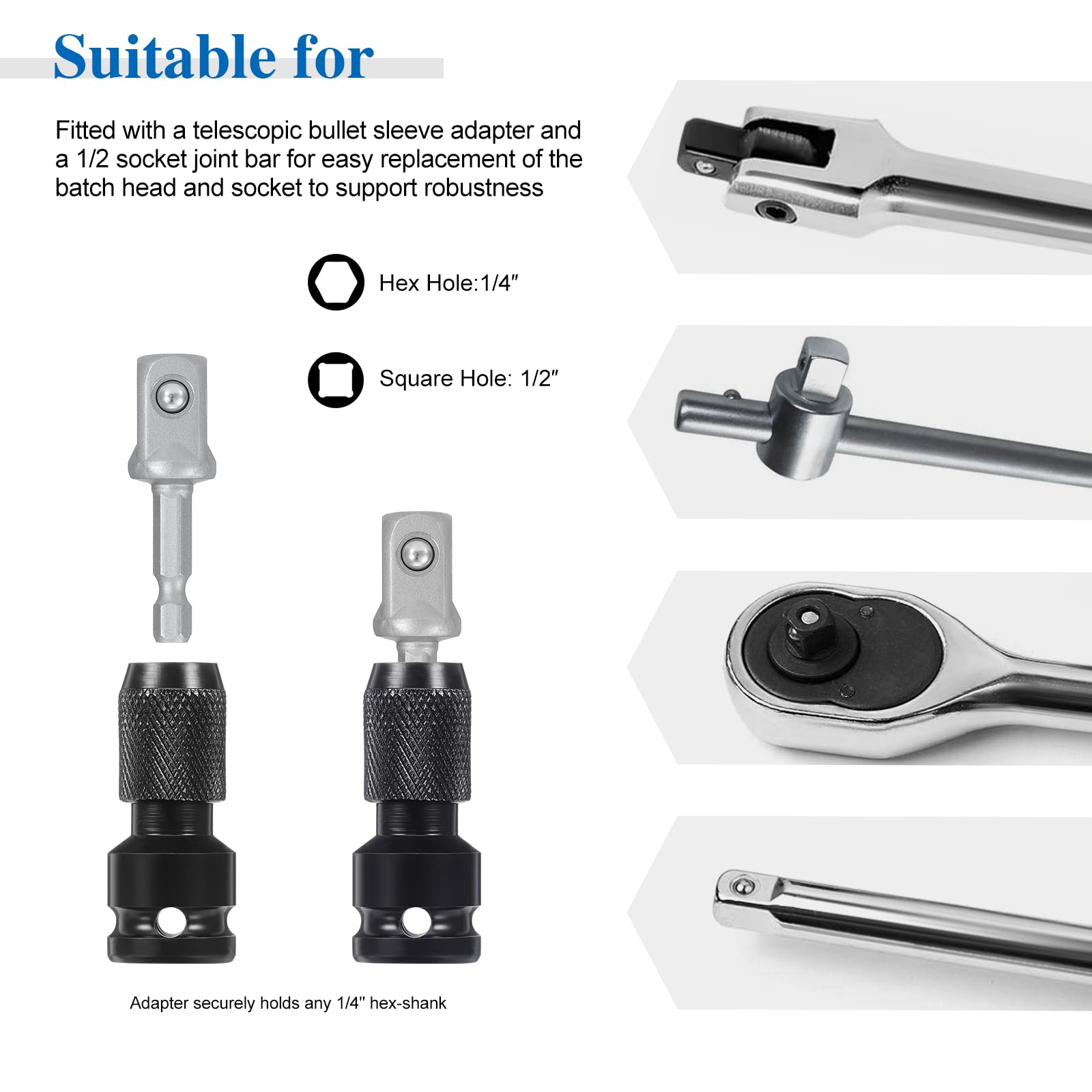 11PCS Deep Impact Set 1/2 Inch Metric Drive Tool Impact Wrench Long Socket Set 10-24mm Hex Socket Adapter and Extension Rod for Car Repairs Tire Change - Image 3