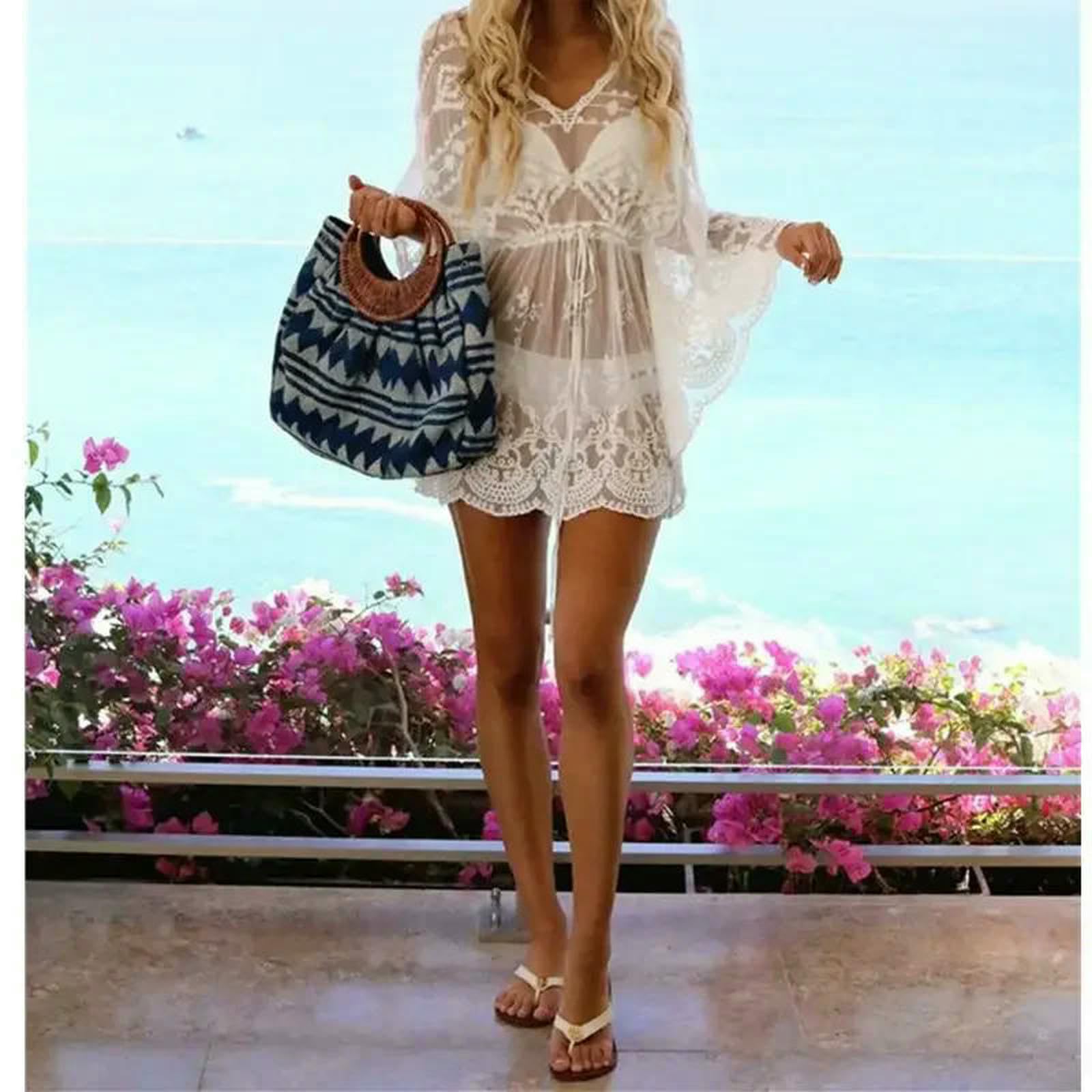 Costume Copricostume da Donna in Pareo Spiaggia Pizzo, Bagno Tunica Playa, Elegante Estiva-Nero-Taglia Unica