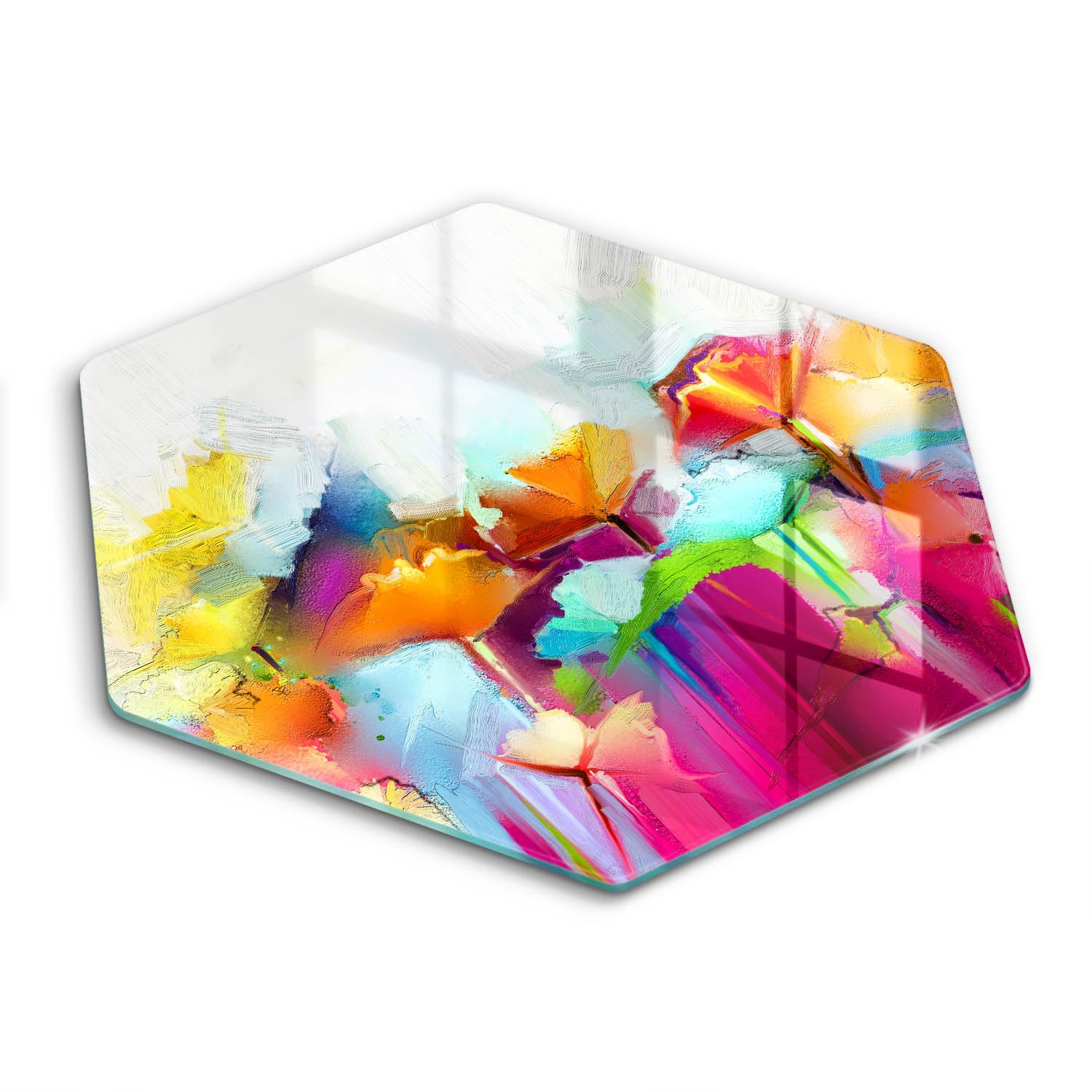 Planche à découper Wallfluent 40cm hexagonale en bois peint fleurs
