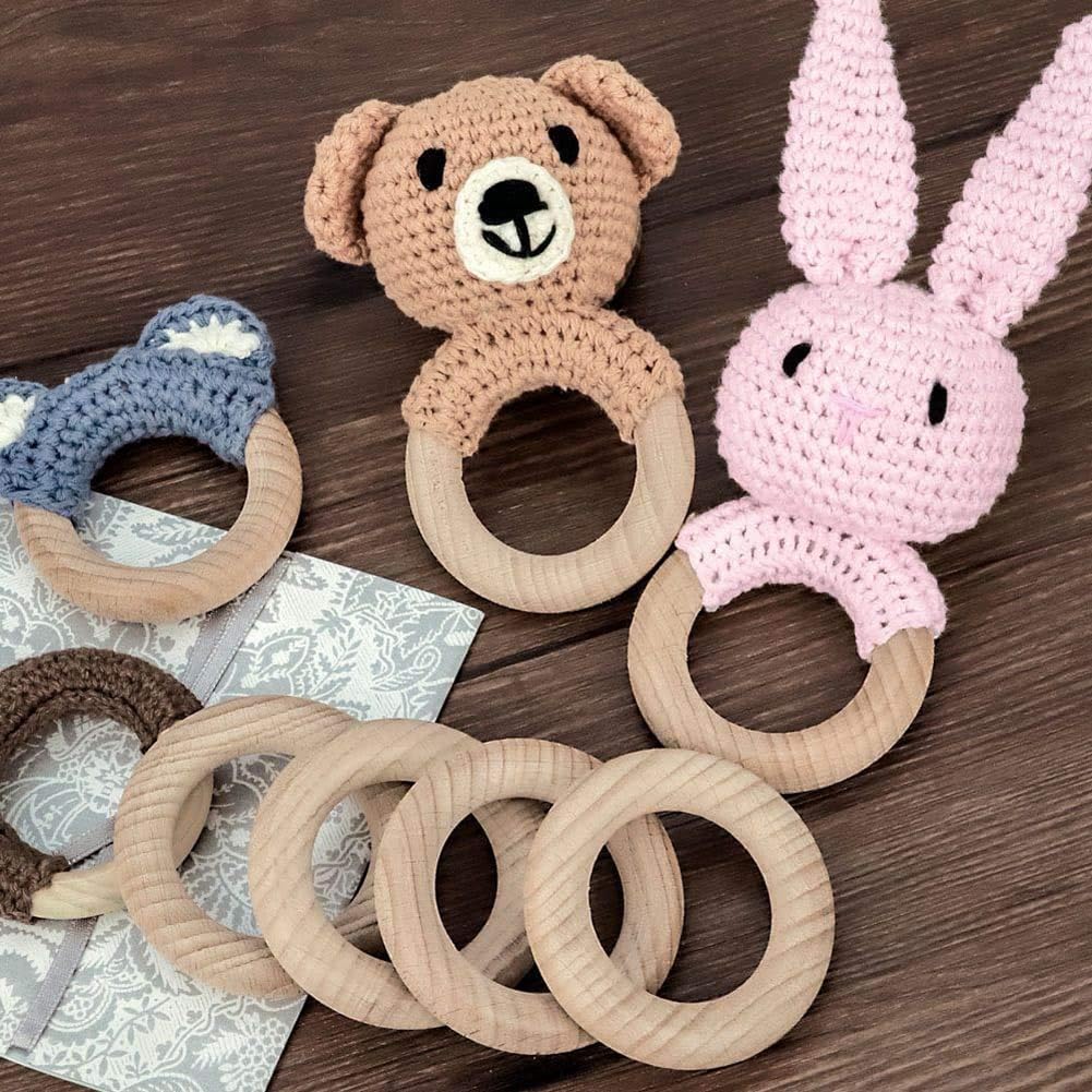 Netuno 5 anelli in legno macramè da 5,5 cm, anelli in legno naturale per fai da te, decorazione fai da te, in legno macramè, gioielli acchiappasogni