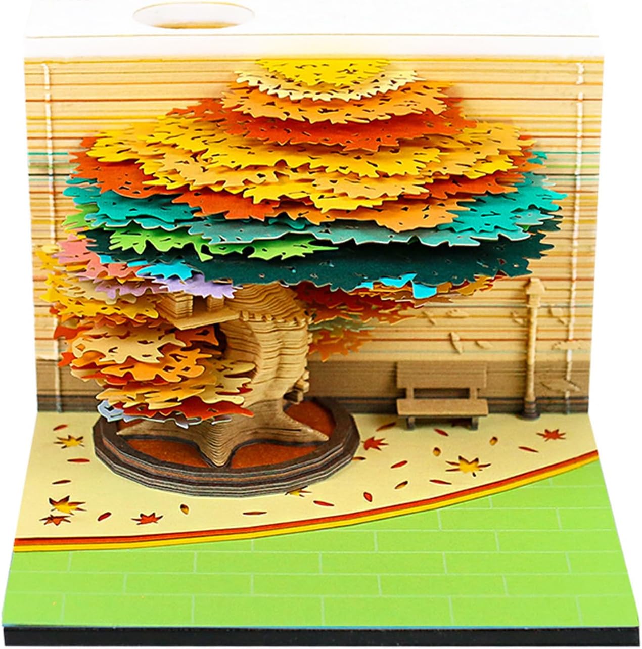 3D Memo Pad Tree Model Colorful 3D Sticky Notes Paper Notes,3D Art Notepad with Pen Holder (The Autumn Tree)