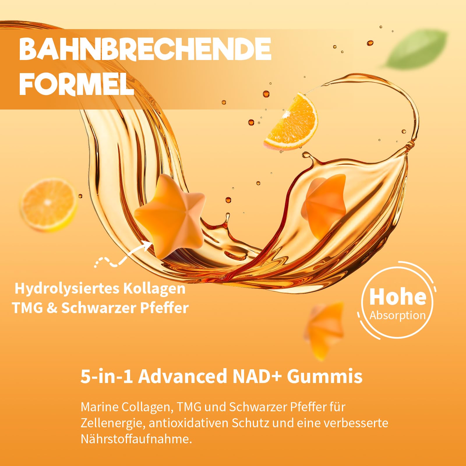 Gommes NAD+ 1310 mg avec Resvératrol, TMG, Collagène Marin Hydrolysé et Extrait de Poivre Noir, Complément NAD+, Saveur Orange (60 Unité (Lot de 2))