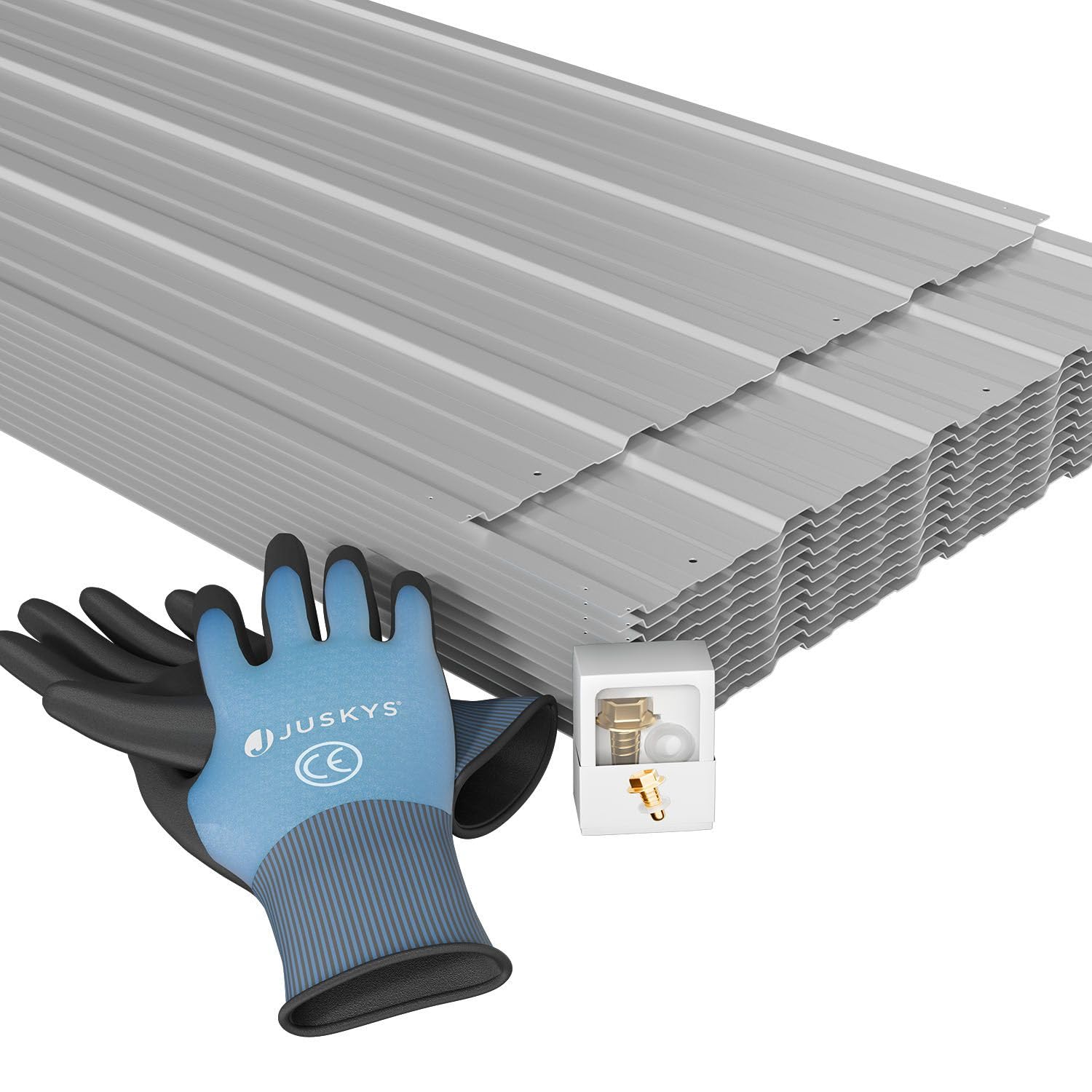JUSKYS® Lamiera Grecata Antracite - Acciaio Zincato, Protezione UV, Alta Resistenza Meccanica, Fori Preforati, Set da 12, 129x45 cm, 0,23 mm