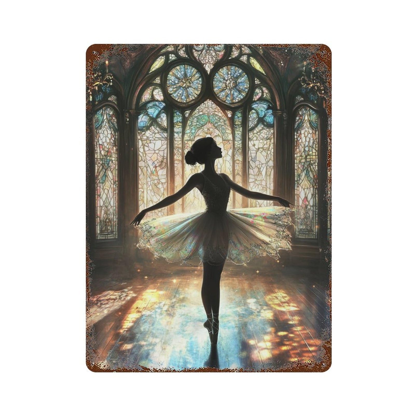 Garage Style Ballet Dreams in Stained Glass Distressed Metal Wall Sign 15.7"x11.8", Shabby Chic Decor for Bar And Workshop