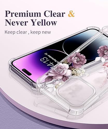 Miniatura 10 de GVIEWIN Funda para iPhone 14 floral, con protector de pantalla + protector de lente de cámara, no se pone amarillento Funda protectora transparente