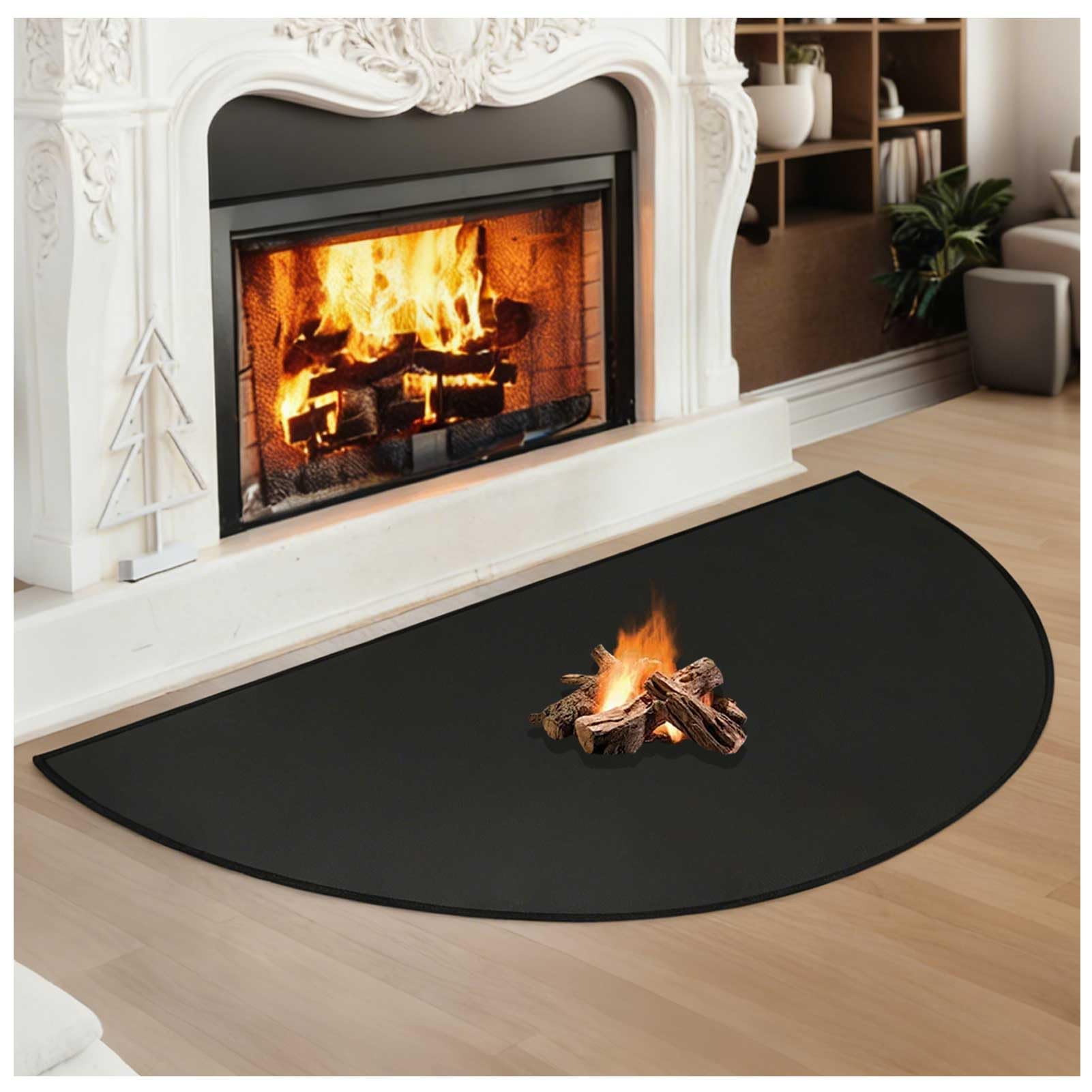 Tappeto Ignifugo per Caminetto, Tappetino Semicircolare per Barbecue sotto la Scrivania, Tappetino Ignifugo per Stufe a Legna e Caminetti, Tappeti Ignifughi per Caminetti,Nero,81x152cm