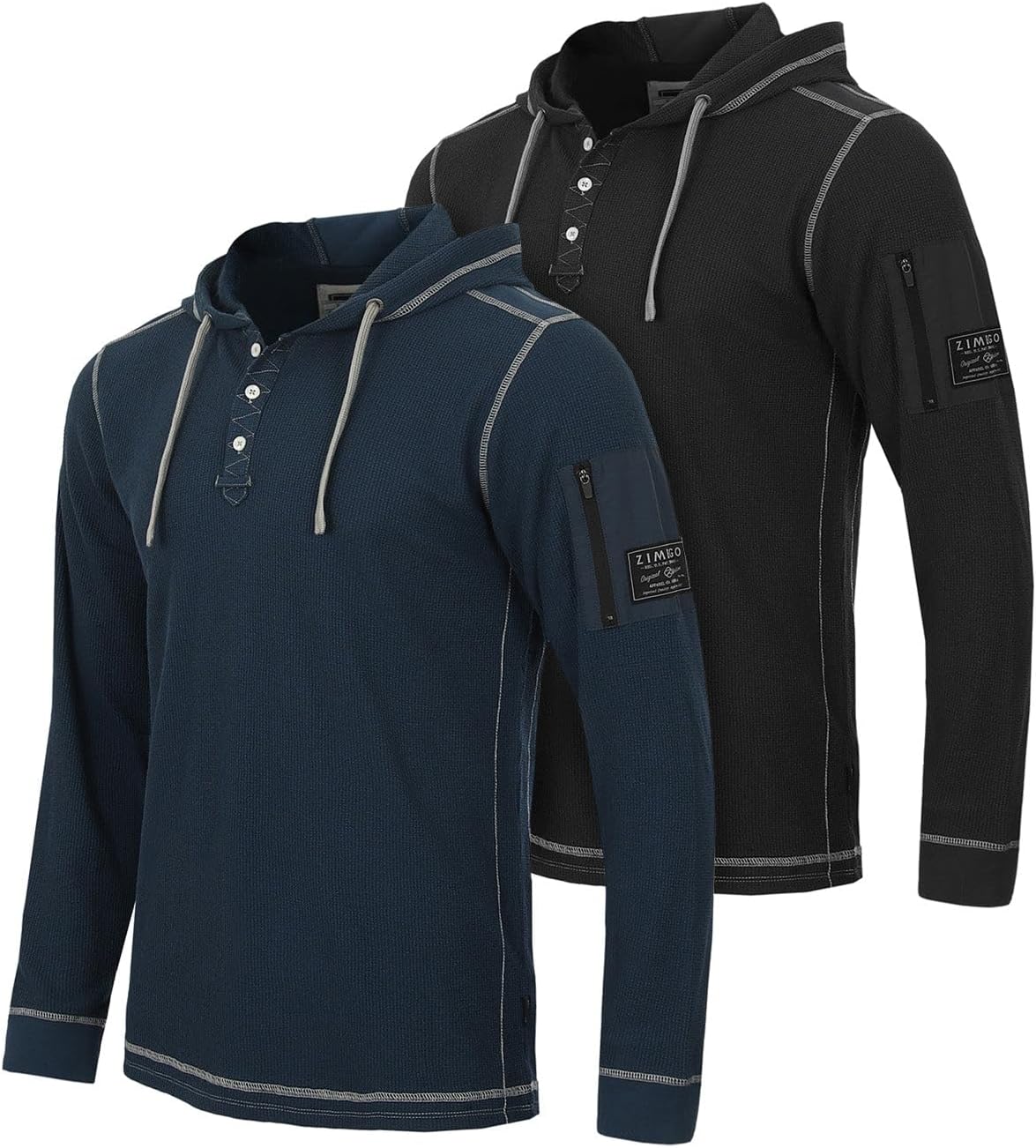 ZIMEGO Mens Waffle Pullover Hoodie - Long Sleeve Thermal Sweatshirt for Men