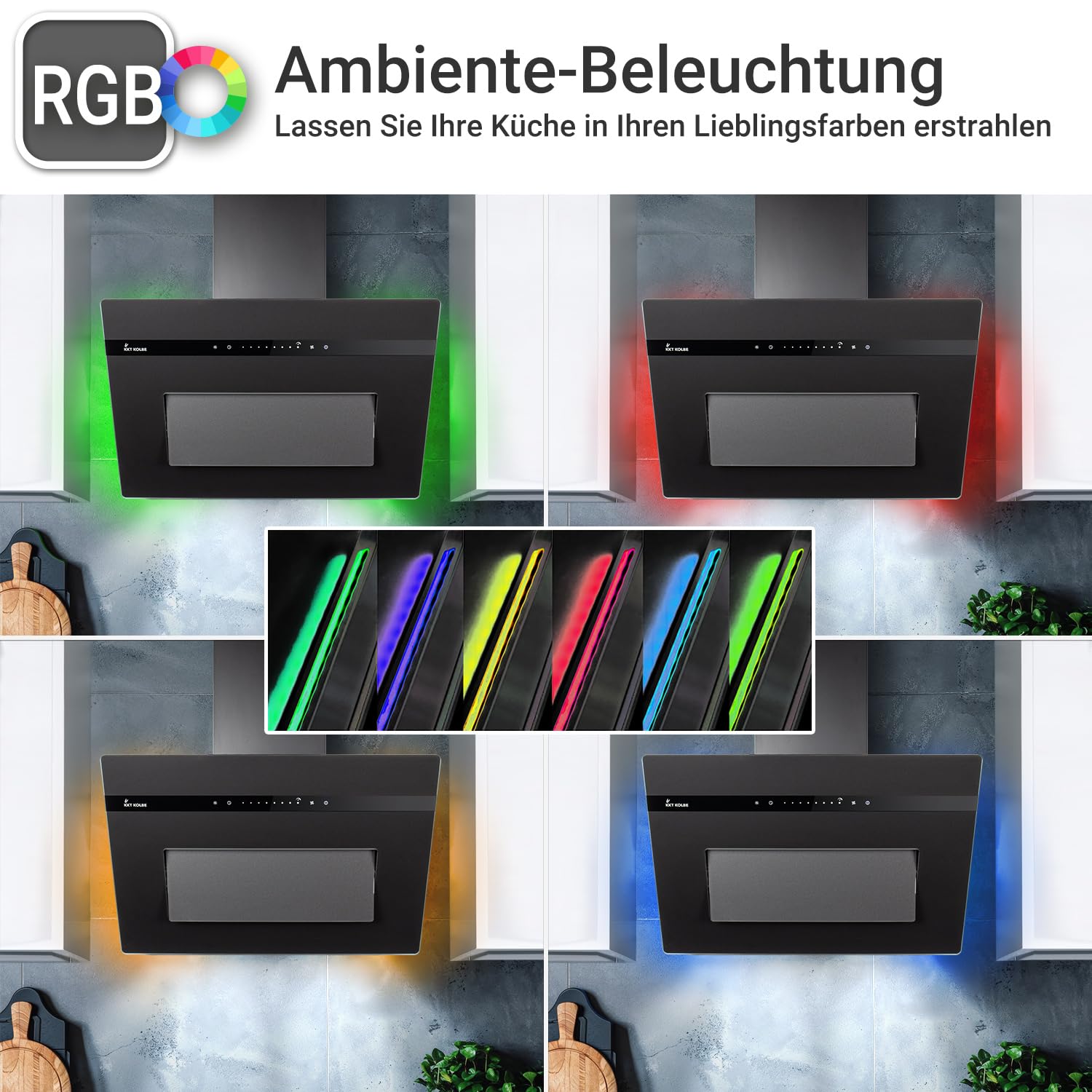 KKT KOLBE Okap kuchenny PLOOM8005S, 80 cm bez głowicy czarny | 782 m³/h, powietrze wylotowe i obiegowe, szkło matowe, obsługa SensorTouch, oświetlenie LED RGBW, aplikacja Smart WiFi, Wi-Fi